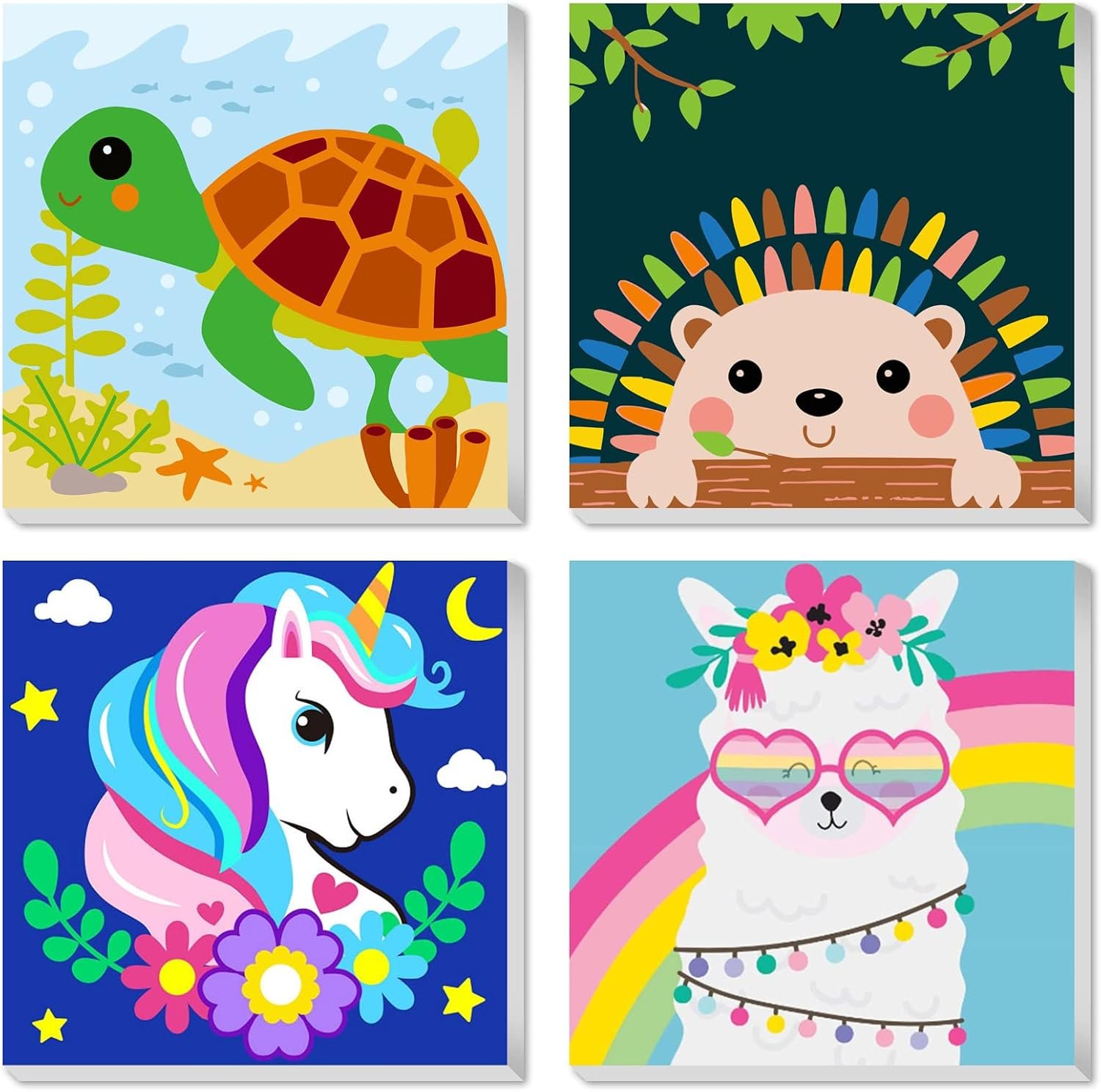 CarlonLin Framed 4 Pack Paint by Number for Kids, Paint by Numbers for Kids Ages 8-12, Paint by Numbers Kits Children Beginner, DIY Acrylic Oil Painting for Home Wall Decor (8x8inch)