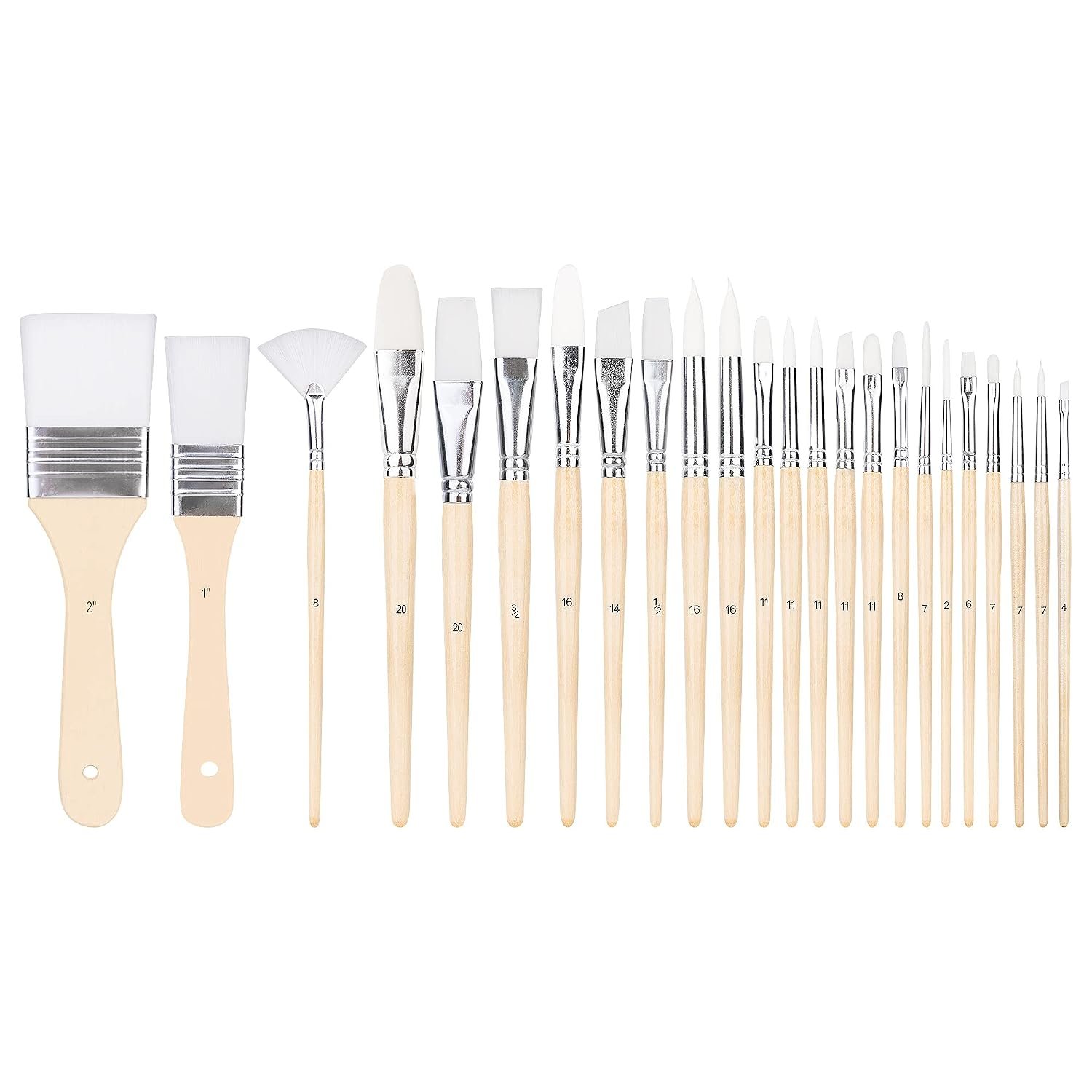Amazon Basics Multi-shaped Polyester Paint Brushes for Acrylic, Oil, Watercolor, Gouache, Fine Detailing, Face Painting, 24 Count Different Sizes, Wood Color
