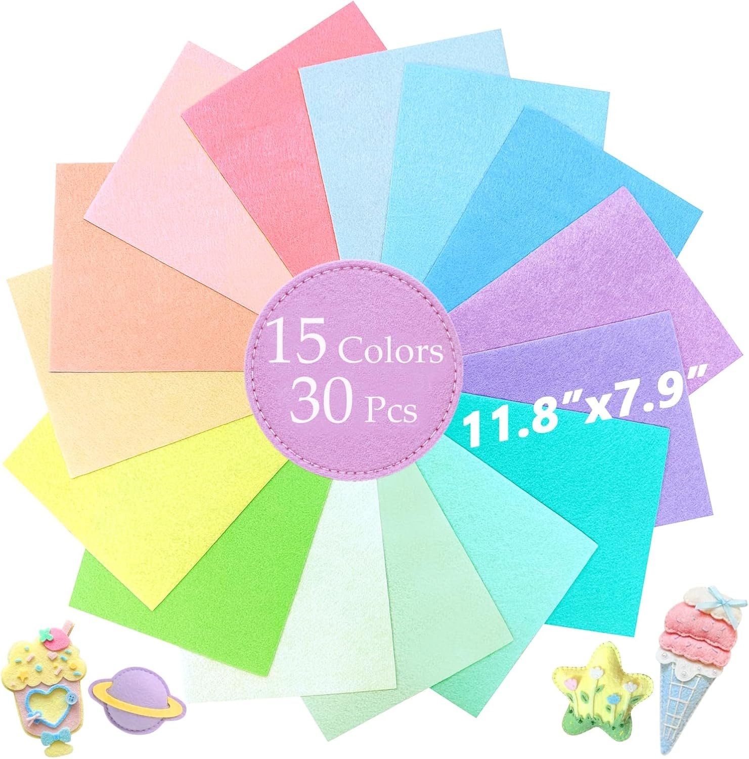 30Pcs Felt Sheets, 8 x 12 inches Stiff Felt Fabric Sheets, Macaron Series