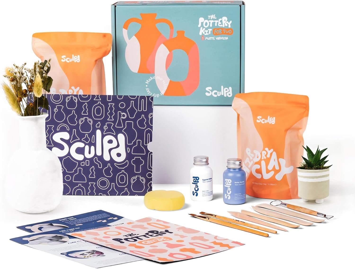 Sculpd Pottery Kit, Air Dry Clay Kit for Adults & Beginners with Tools