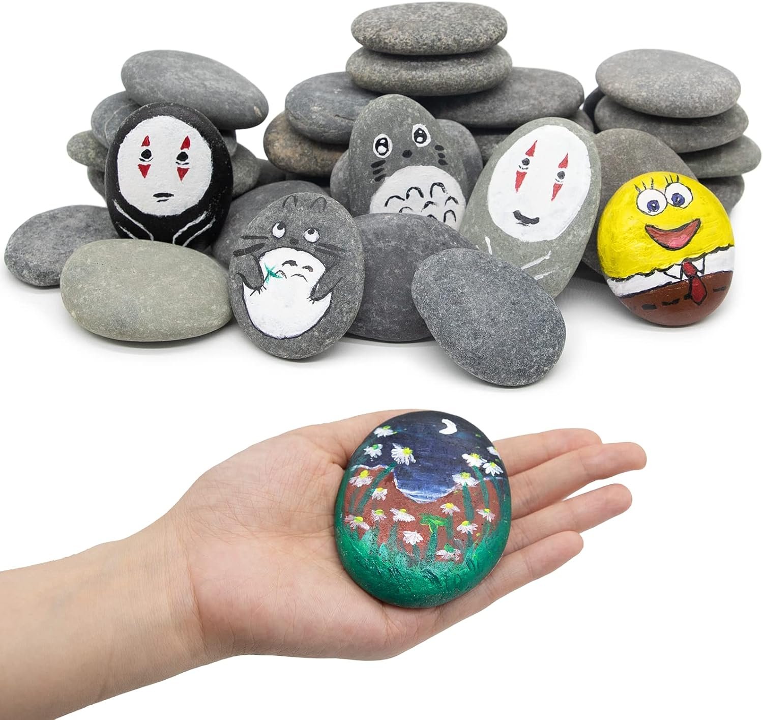 Markdang 40 Pcs Large Rocks for Painting 25pcs 2-3” & 15pcs 3-4” River Rocks for Painting Natural Flat & Smooth Rocks for Painting for Kids & Adult Craft Gift