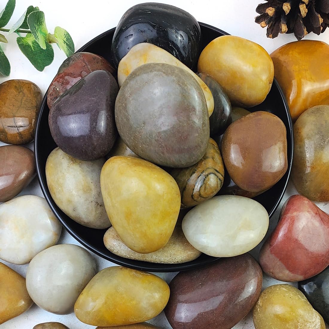 YISZM 5lbs Pebbles for Indoor Plants, 2-3 Inch Mixed Color River Rocks
