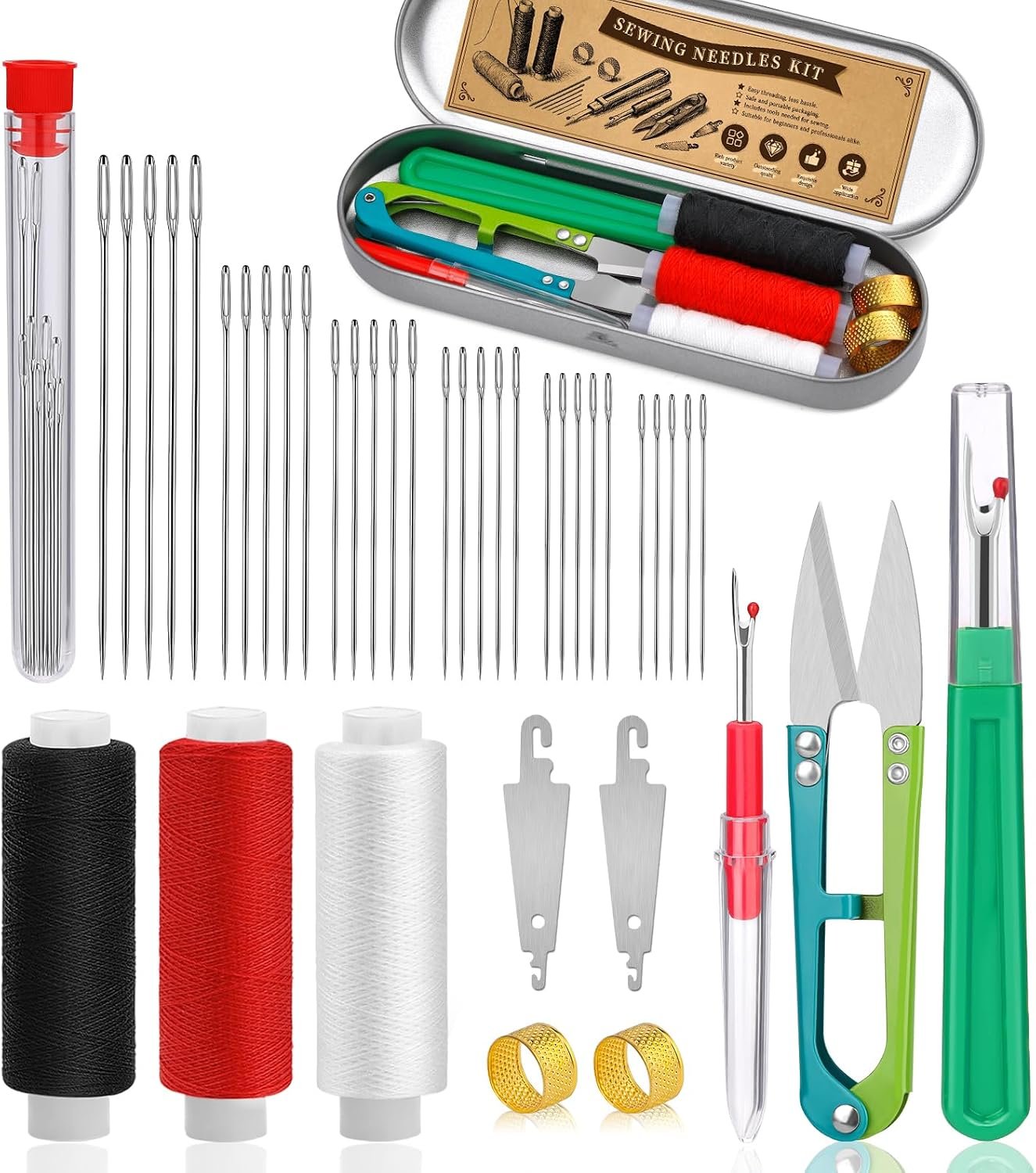 42 PCS Big Eye Steel Sewing Needles Kit Steel Needles for Hand Sewing