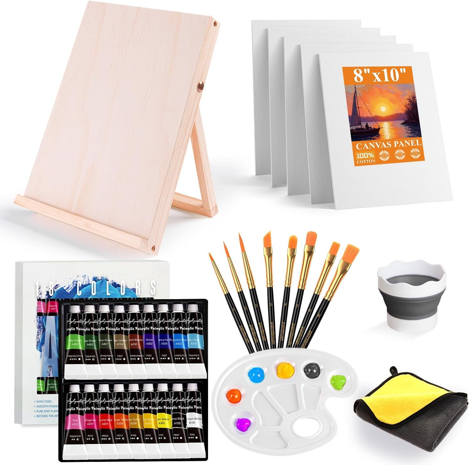 Paint Set for Kids & Adults with 18 Acrylic Paints,Canvas & Easel