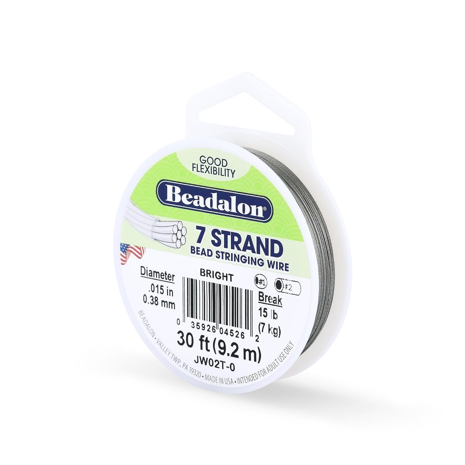Beadalon 7-Strand Stainless Steel Beading Wire, .015 in / 0.38 mm – Bright