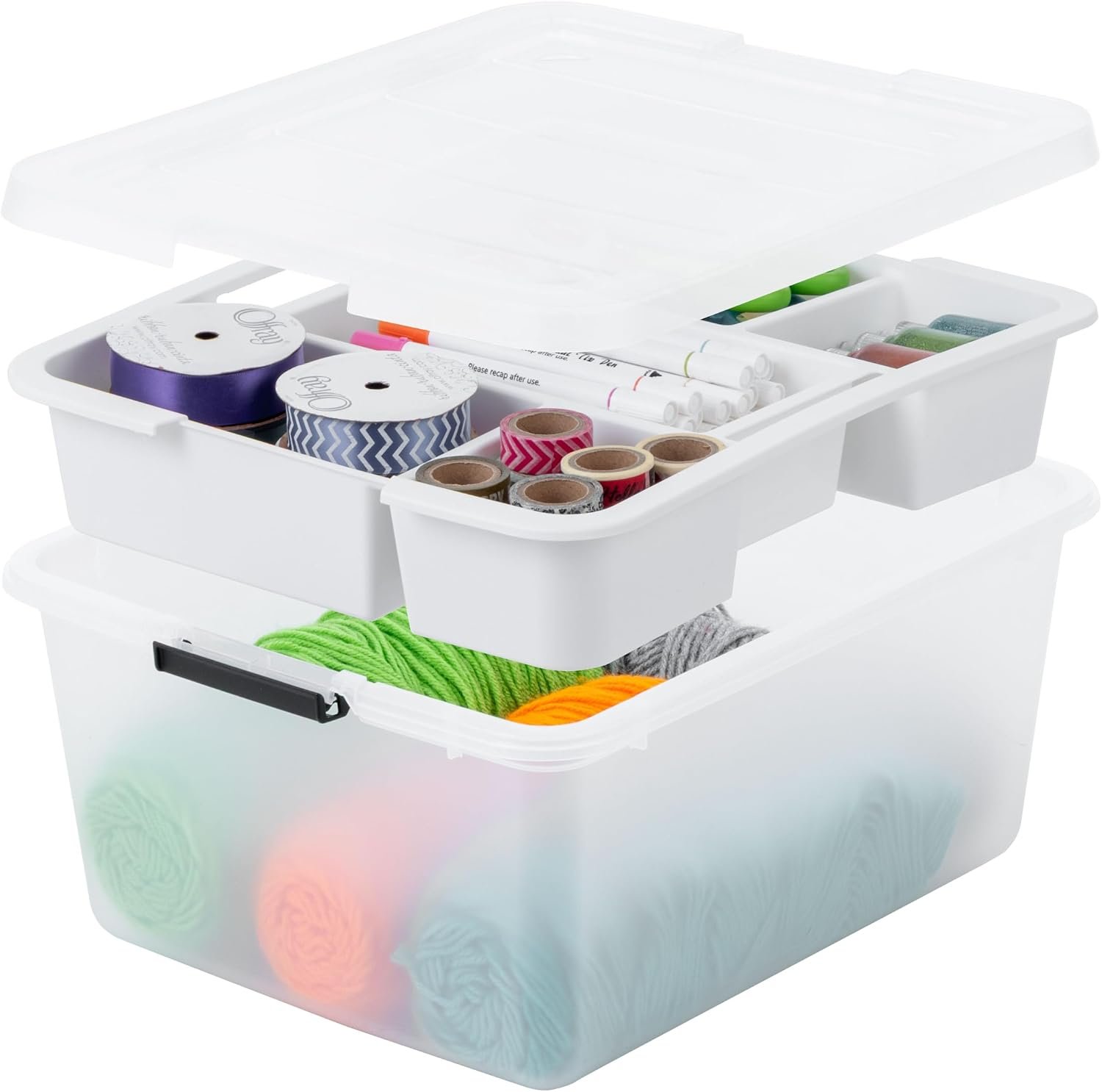 IRIS USA 18 Quart Craft Storage Organizer with Removable Tray