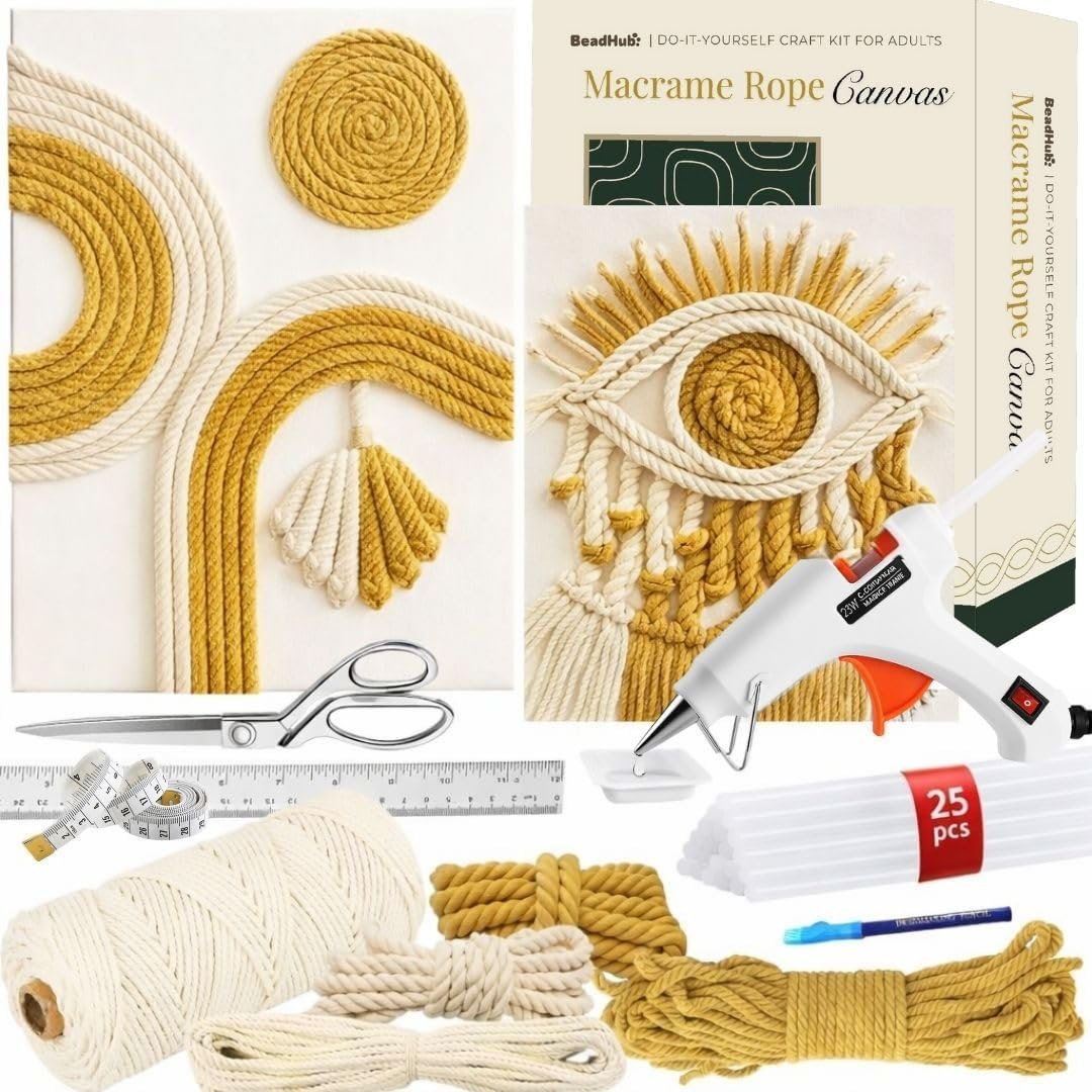 DIY Rope Canvas Kit for Beginners – Complete Macrame Ropes Supplies & Tools | DIY Macrame Art Wall Hanging Decor Starter Set, Craft Kits for Adults, Boho Wall Art Aesthetic Home Decoration (Khaki)