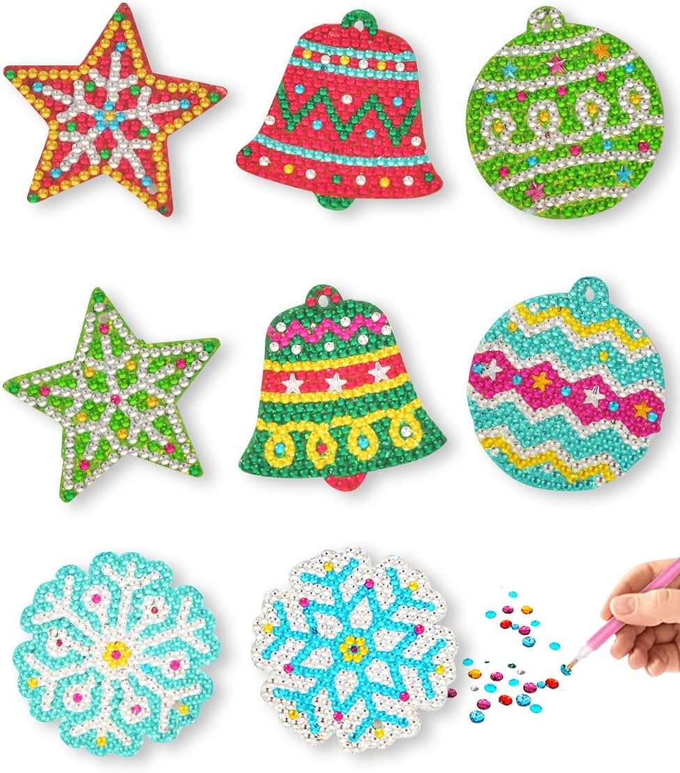 Little Jupiter DIY Magnet & Diamond Art Christmas Ornaments for Kids Set – Makes 8pcs – Crafts for Kids – Diamond Art Kits – Ornament Kits