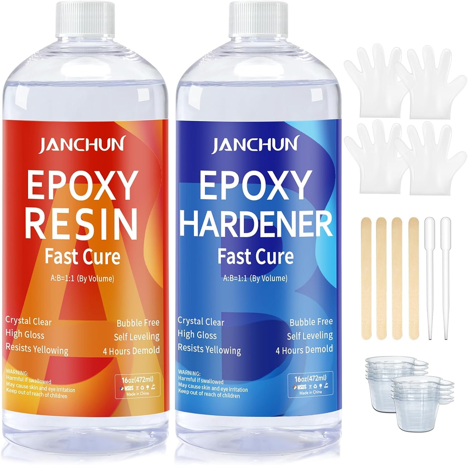 JANCHUN Epoxy Resin Kit 32oz, Bubble Free Crystal Clear Resin