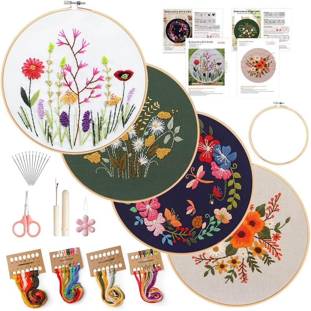 wtisan 4 Pack Embroidery kit for Beginners Cross Stitch Kits for Adults