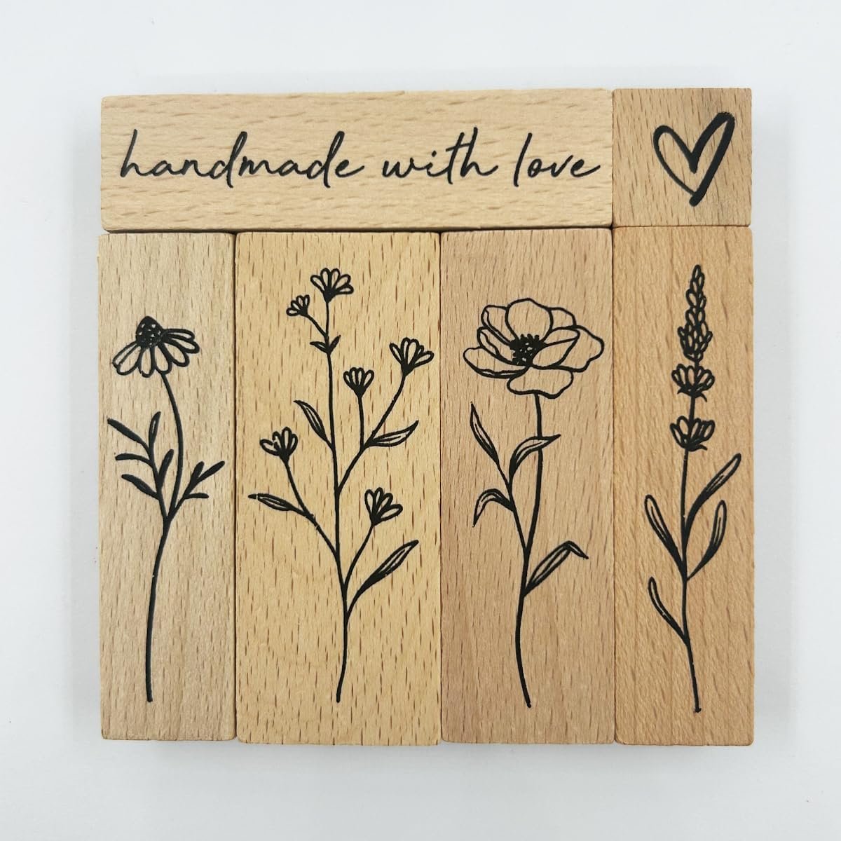 6Pcs Vintage Wood Rubber Stamp Plant and Flower Retro Decorative Mounted Wooden Rubber Stamp Set for DIY Art and Craft Journals Scrapbooking