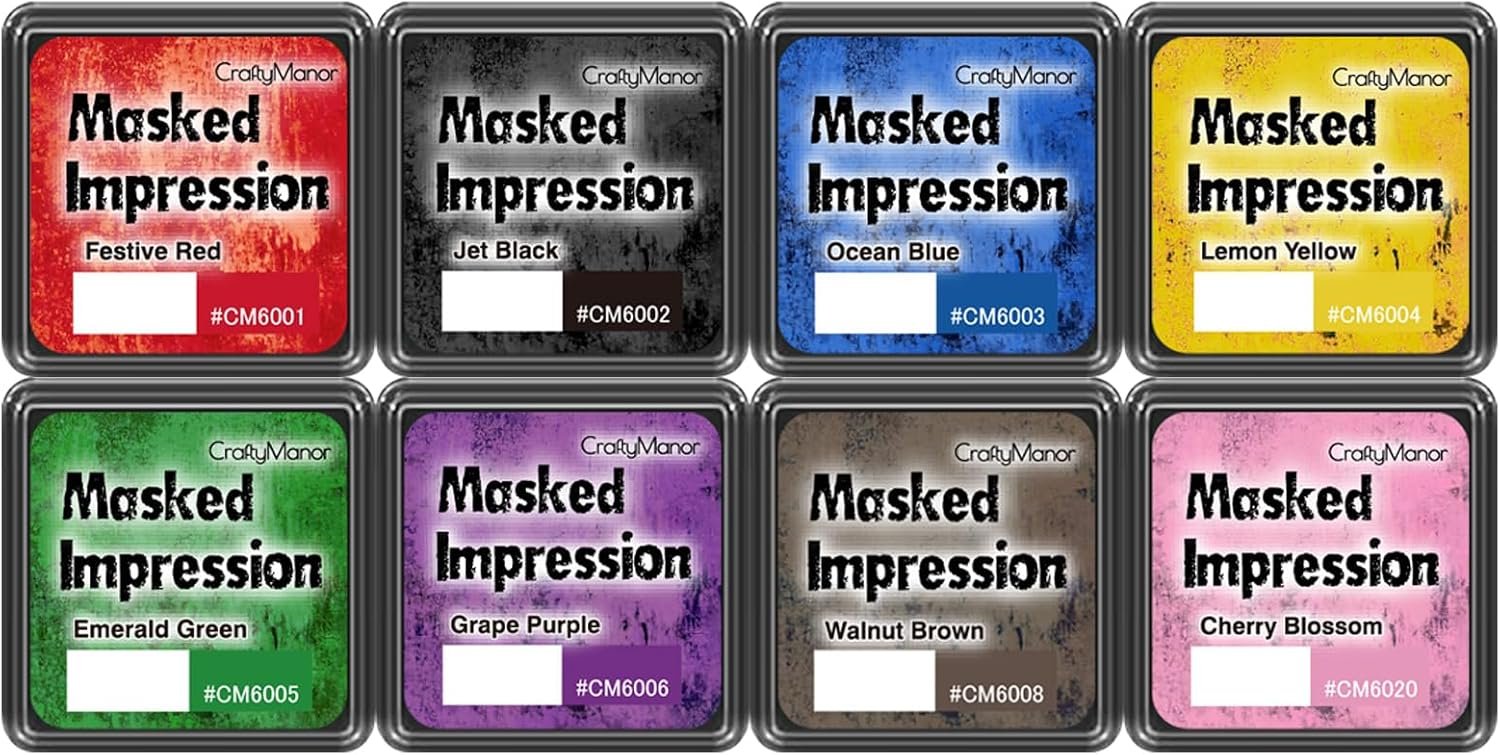 CraftyManor Masked Impression Mini Ink Pads for Stamps, Water Based Smudge Chalk Stamp Pad for Scrapbooking, Journaling, Card Making, DIY Craft Scrapbook Supplies for Adults (8 Colors)