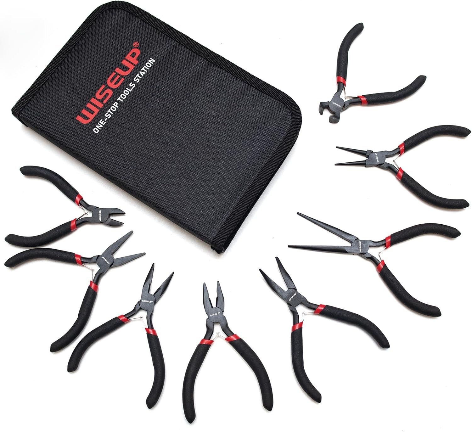 WISEUP 8-Piece Mini Pliers Set, for Crafting, Electronics & Jewelry Making