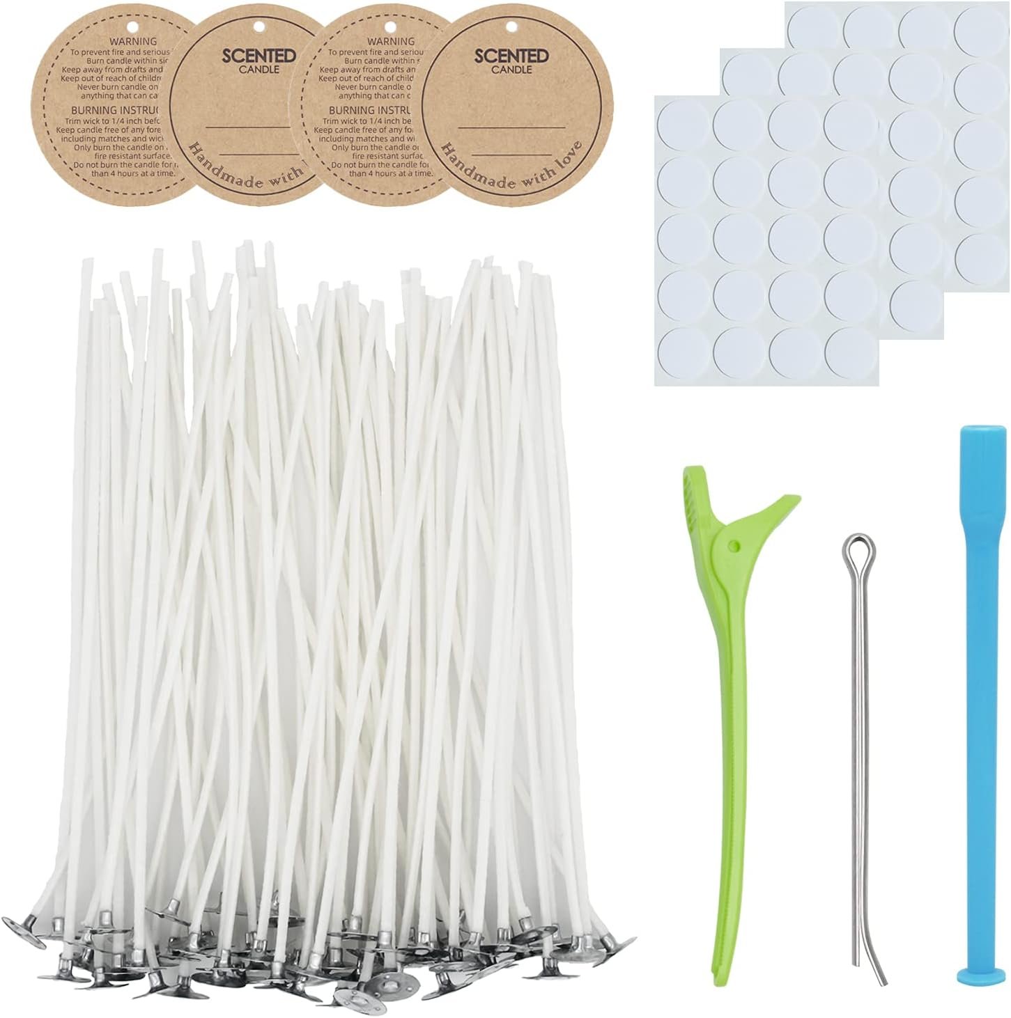CandMak Candle Wick Kit – 60 Cotton Wicks with Candle Making Tools (Thick 4″+6″+8″)