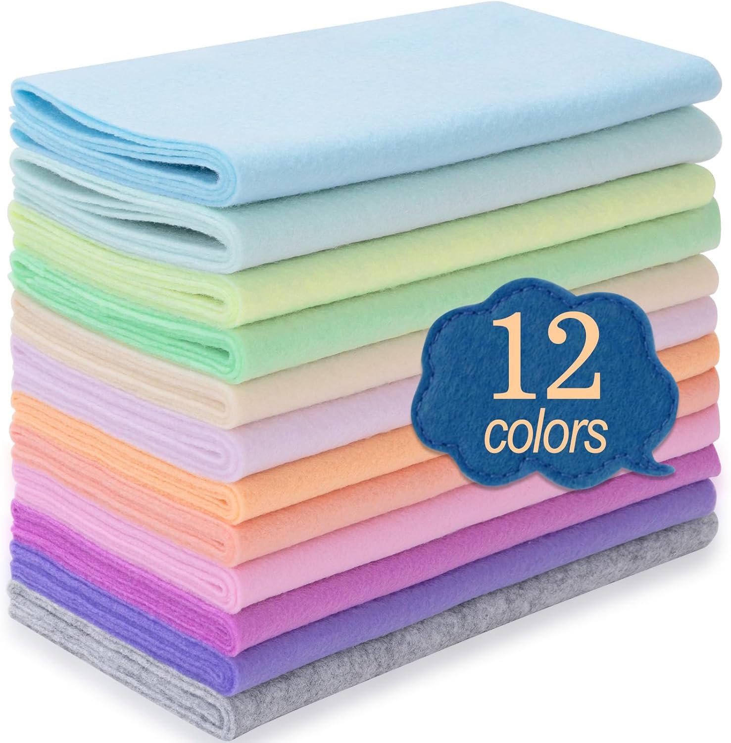XSEINO 12 Rolls 8″x35″ 1.4mm Thick Soft Felt Fabric Sheet 12 Assorted Mist Series Colors Felt Pack for DIY Craft Sewing Squares Nonwoven Patchwork