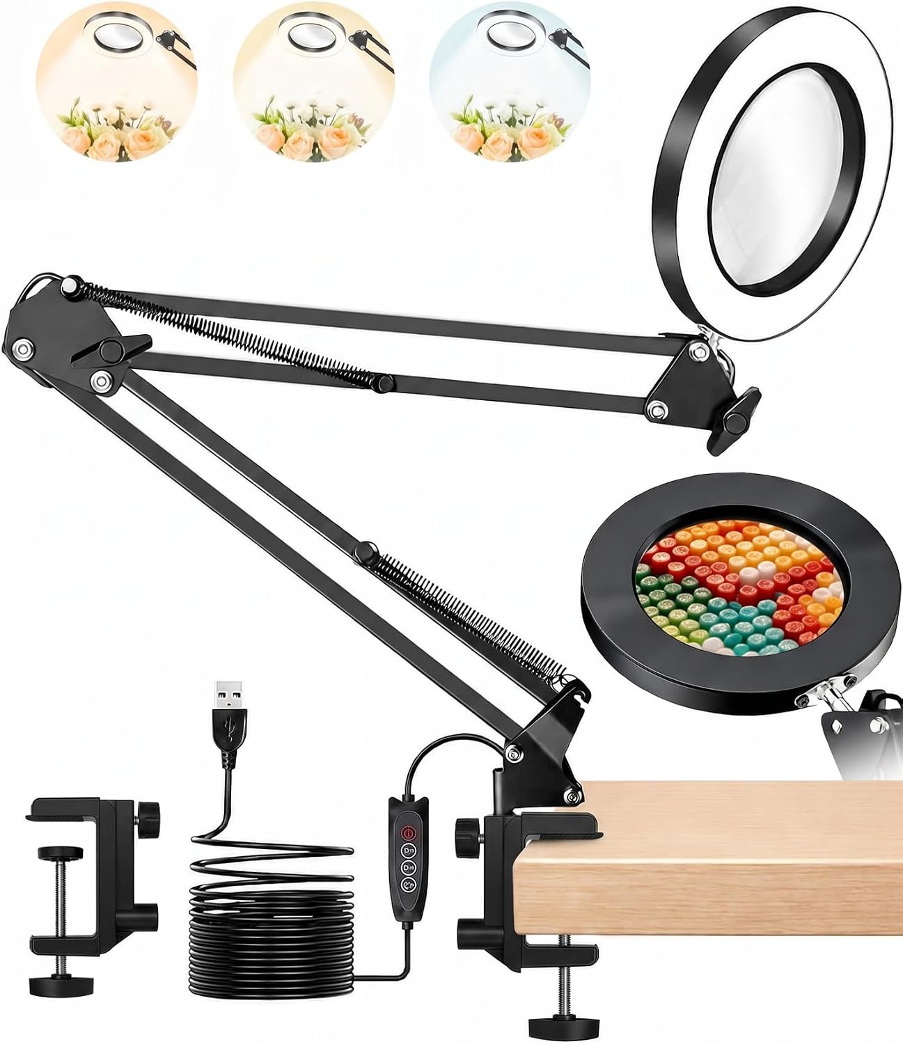 TANYO 10X Magnifying Glass with Light, 3 Color Mode, Hands Free(Black)