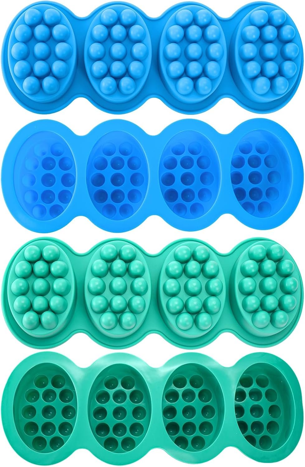 Hedume 4 Pack Silicone Massage Bar Soap Molds, SJ 4 Cavity Silicone Massage Molds, Nonstick & BPA Free, Handmade Soap Molds for Soaps Making