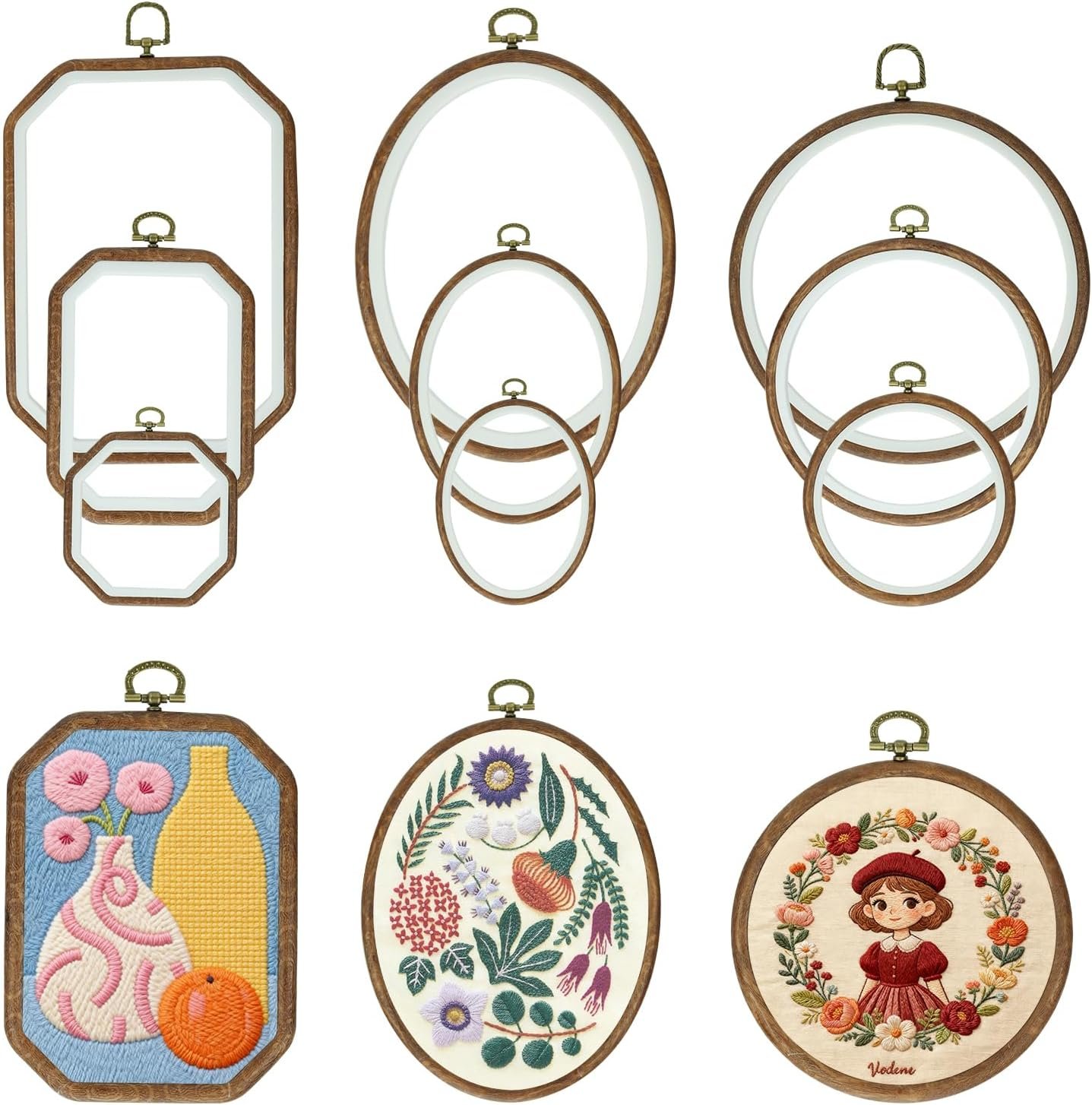 9 Pcs Large Embroidery Hoop Frame, Embroidery Frames for Display, Imitated Wood Cross Stitch Hoop, Circle/Oval/Octagonal Cross Stitch Frame Kits, Perfect for DIY, Craft Sewing, Home Decor
