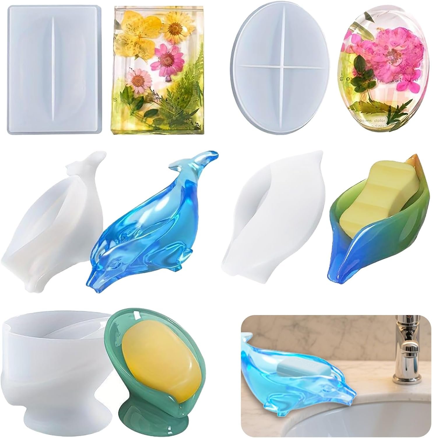 5 Pieces Self-Draining Soap Holder Silicone Resin Mold