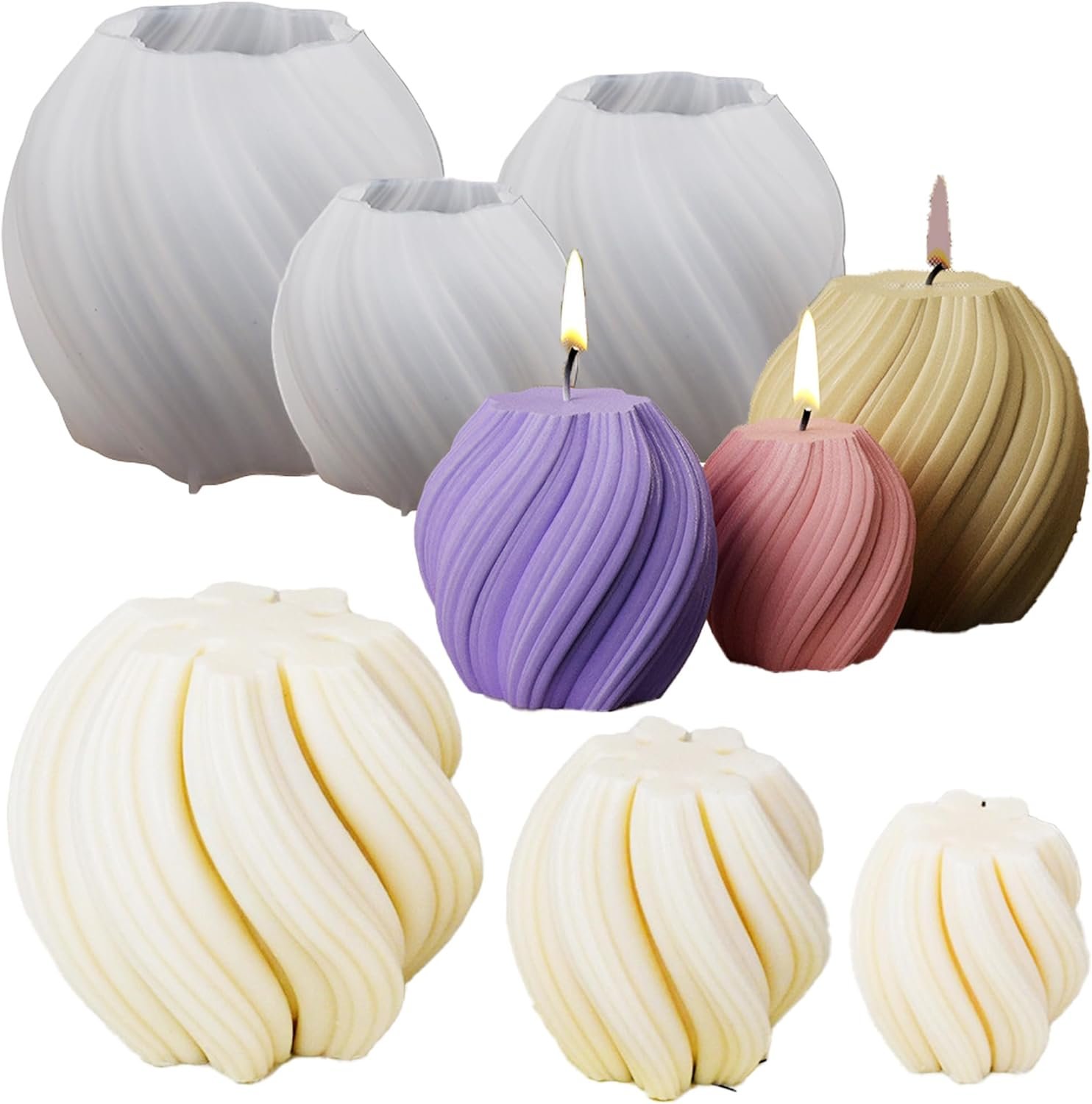 3 Pack Wave Candle Molds – Multiple Size Ball, Spiral & Resin Casting Molds for Soap Making & Home Decor