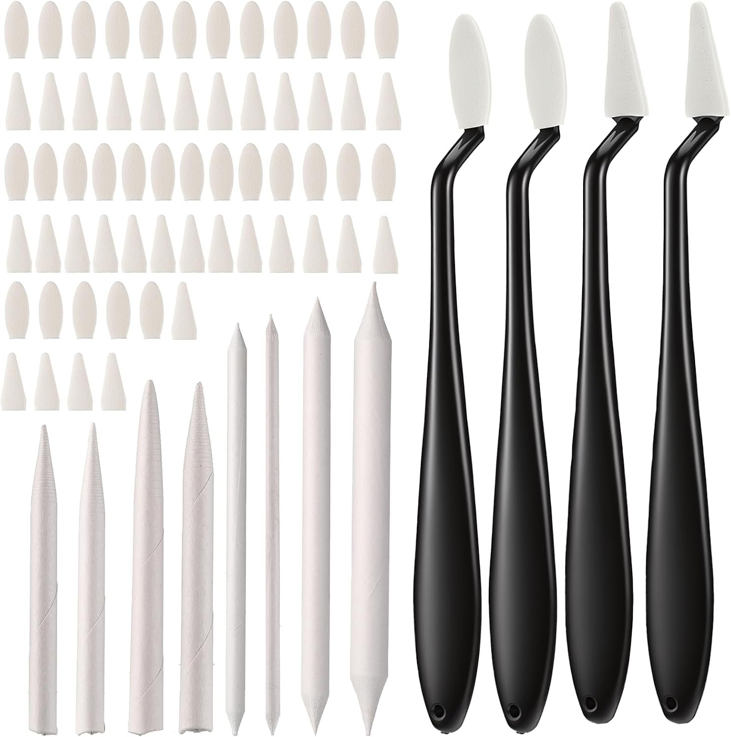 76 PCS Oil Pastel Blending Tools for Drawing, Blending Stumps and Paper Art Blenders Set with 60pcs Replacement Heads, Sponge Pens Sketch Drawing Tools for Highlighting Shadowing