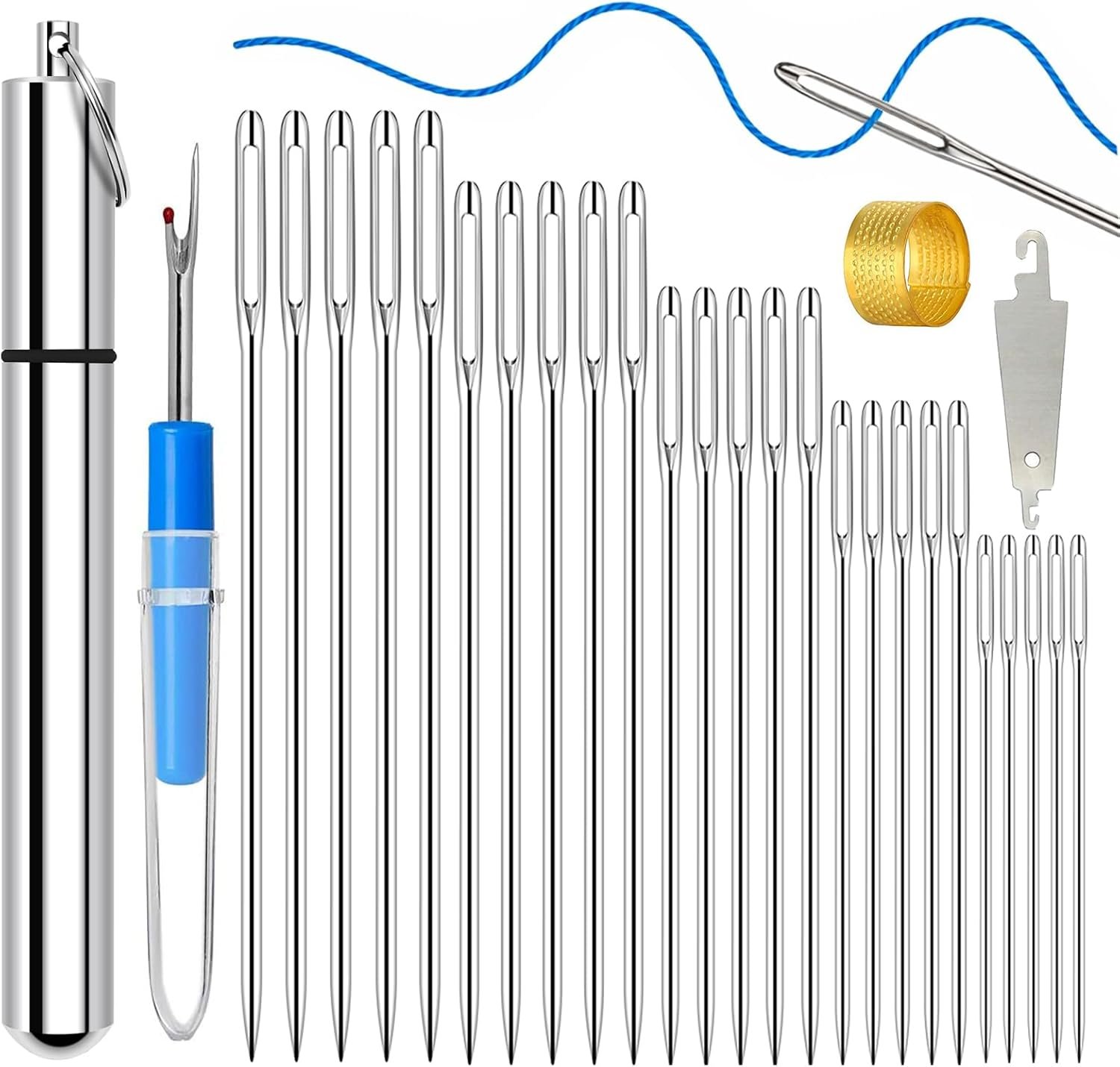 Sewing Needles, Embroidery Needles with Large Eye, 25 Pcs Hand Sewing Needle Set, Nickel-Plated High Carbon Steel with Aluminum Tube for Mending, Cross Stitch, Quilting & Crafts