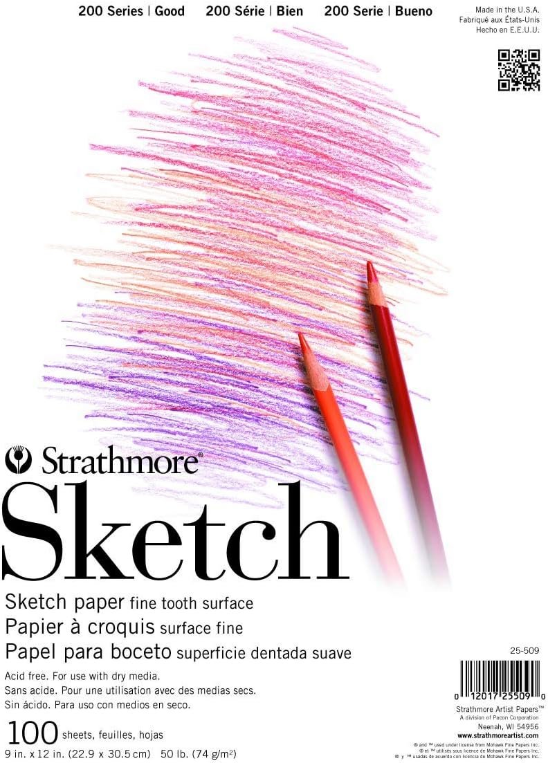 Strathmore 200 Series Tape Bound Sketch Pad, 50 lb. Sketch Paper, 9 X 12 inches, White, 100 Sheets (25-509)