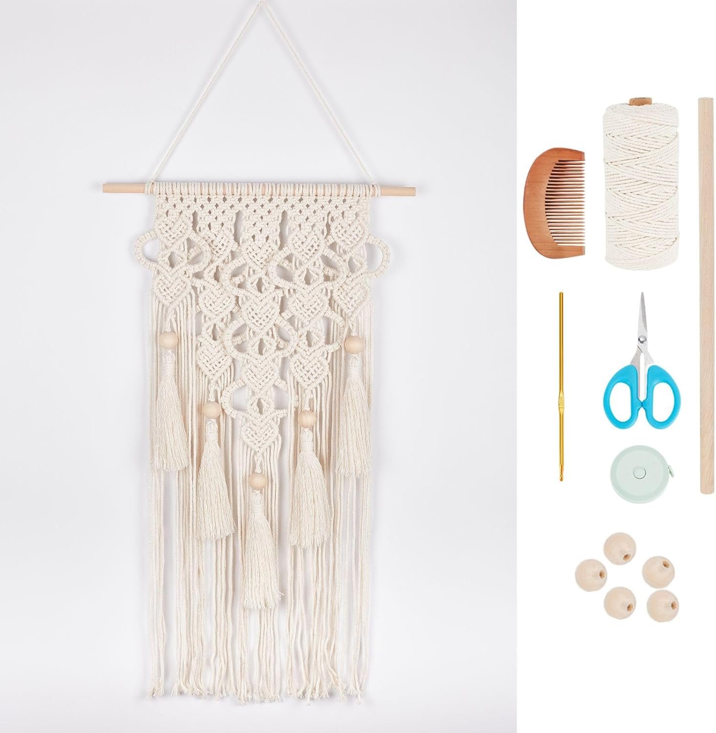 FREEBLOSS DIY Macrame Kit for Adults Beginners Bohemian Macrame Wall Hanging Ornament Creative Boho Macrame Wall Art Macrame Tapestry Gift for Mom Girls