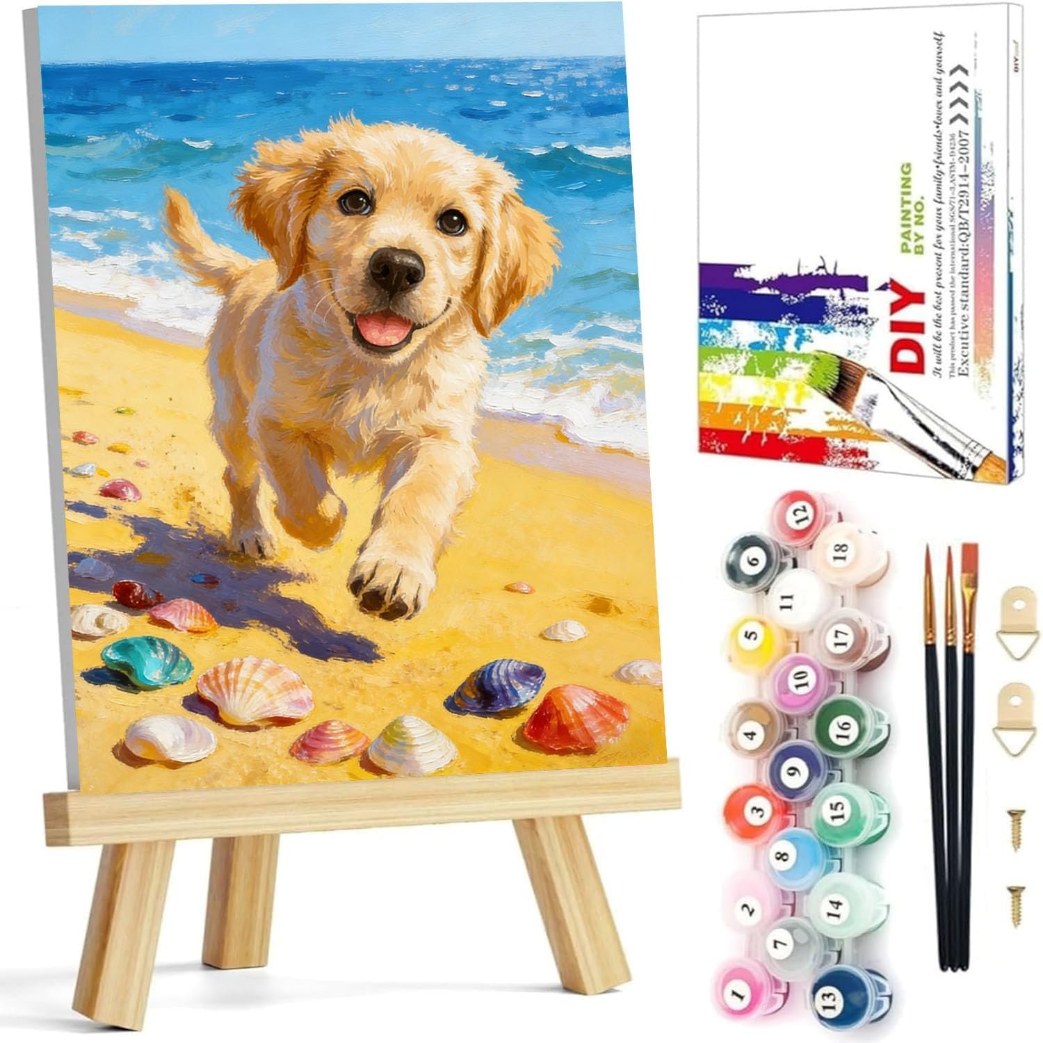 HITO Dog Paint by Numbers Kit for Kids 6-8-12 with Frame Easel 8×12 inch