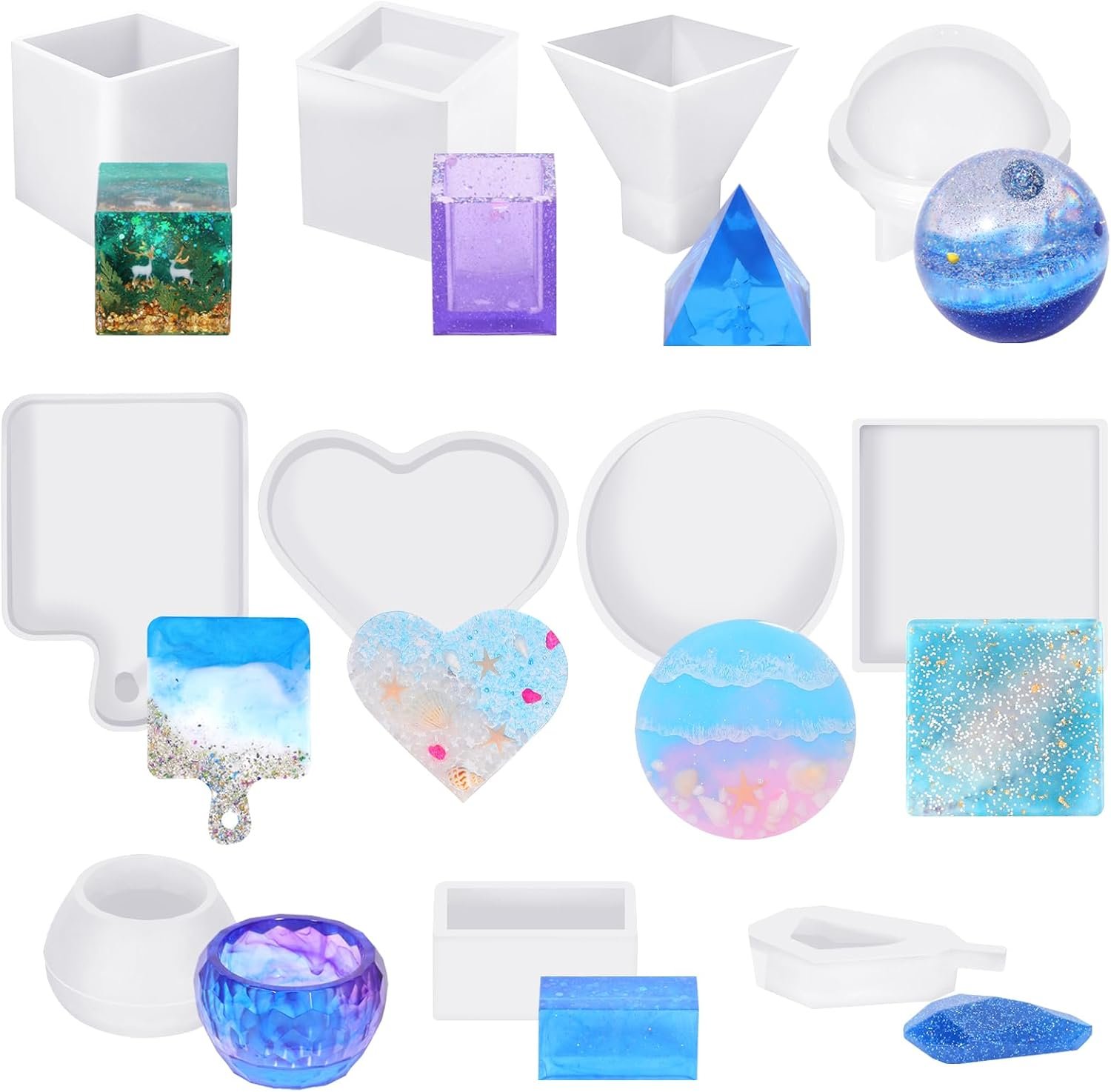 KISREL Resin Molds Kit 12PCS, Epoxy Resin Silicone Molds, Resin Mold