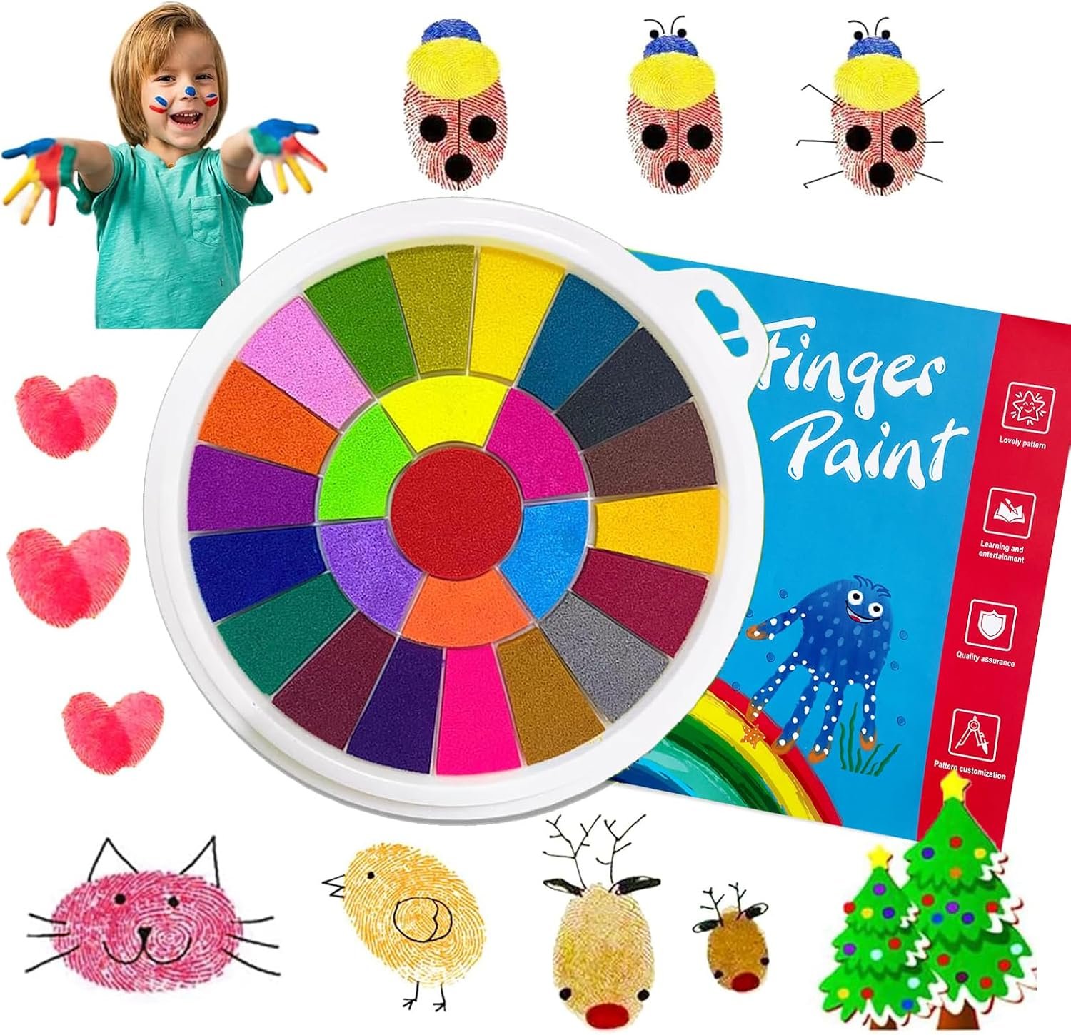 25 Color Book Finger Painting Kit Drawing Toys,Album Educational Tool Kit,Washable Children’s Supplies for Birthday Kindergarten,Early Learning