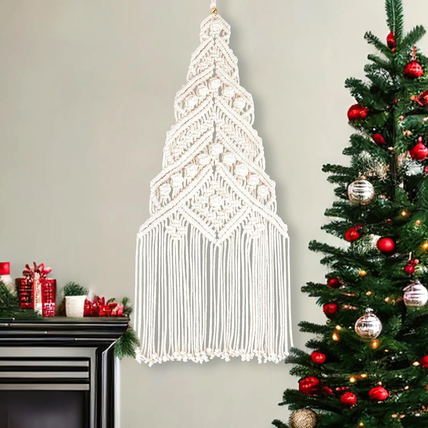 ORIGACH DIY Macrame Christmas Tree Large Wall Hanging kit Handmade Woven Macrame Wall Hanging Kit for Beginners Adults with Step by Step Video Tutorial Instruction Christmas Ornaments, 40x21inch