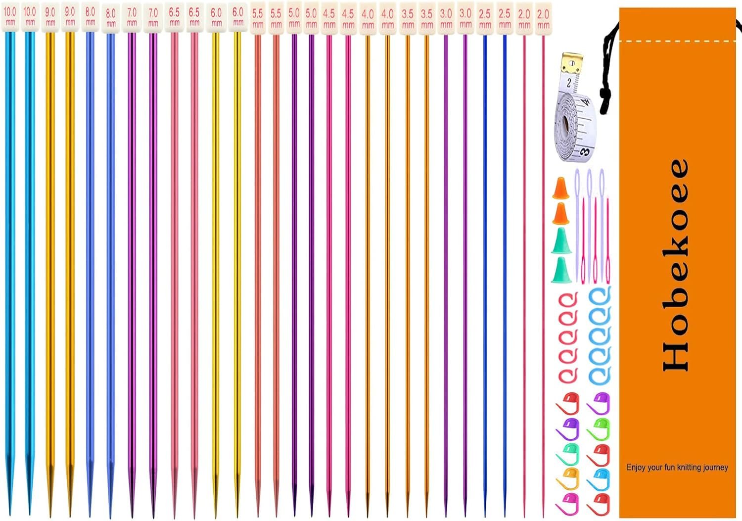 Hobekoee 60pcs Aluminum Knitting Needles Set,2mm-10mm