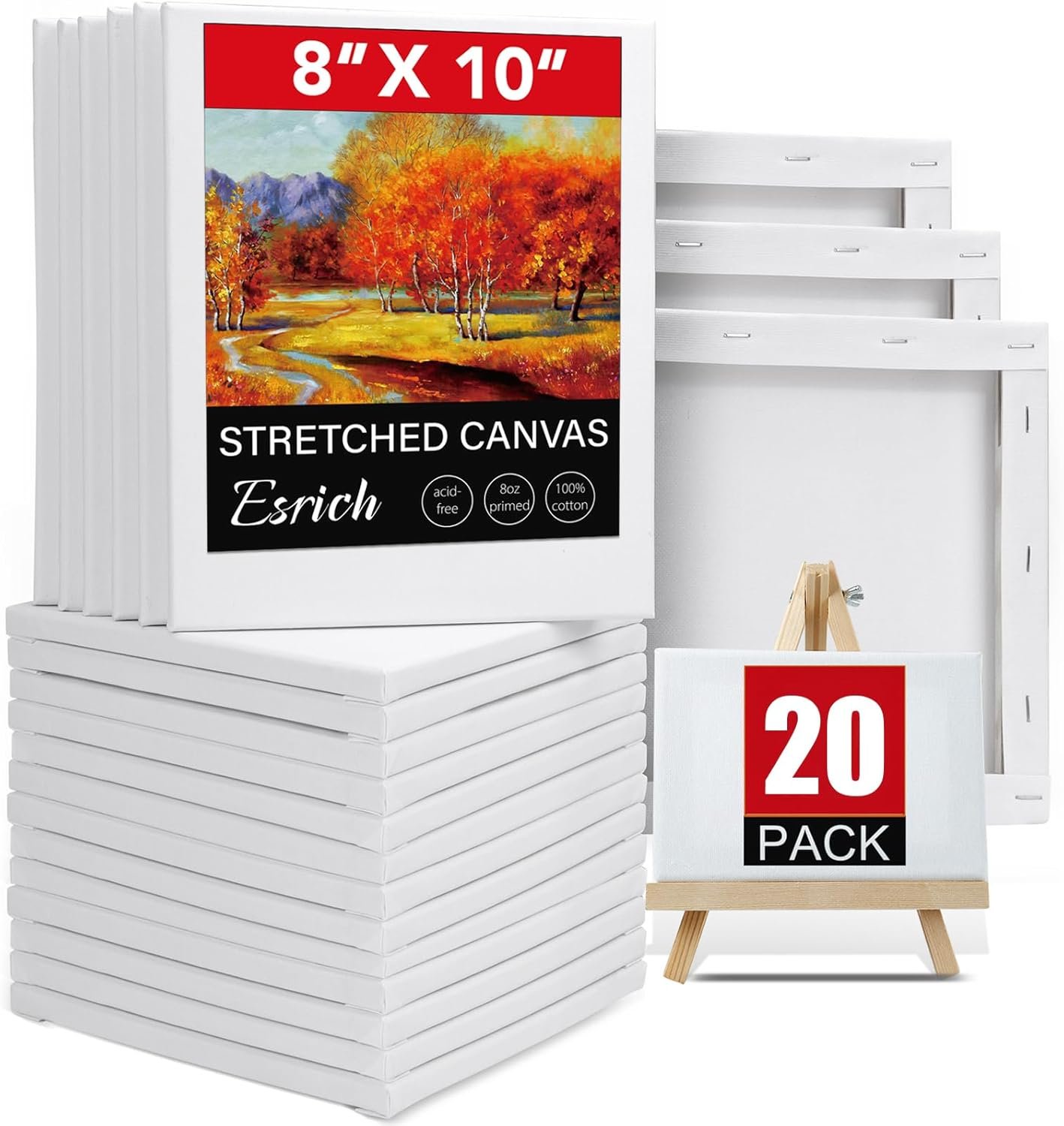20 Pack Canvases for Painting with 8×10, Painting Canvas for Oil & Acrylic Paint.