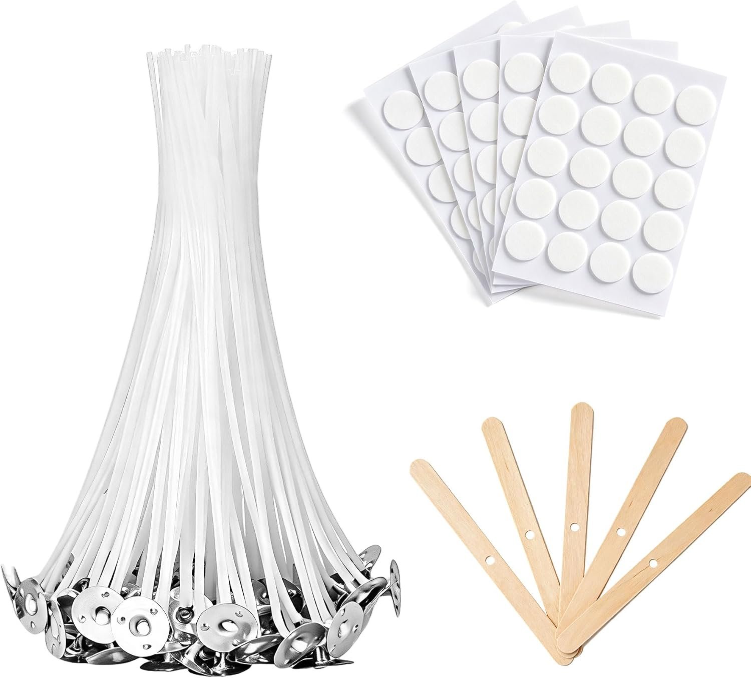 100Pcs Candle Wicks 10cm/4 inch Set for Soy Wax Candle Making Supplies, 10cm Pre-Waxed Tabbed Cotton Wicks, with 100Pcs Stickers