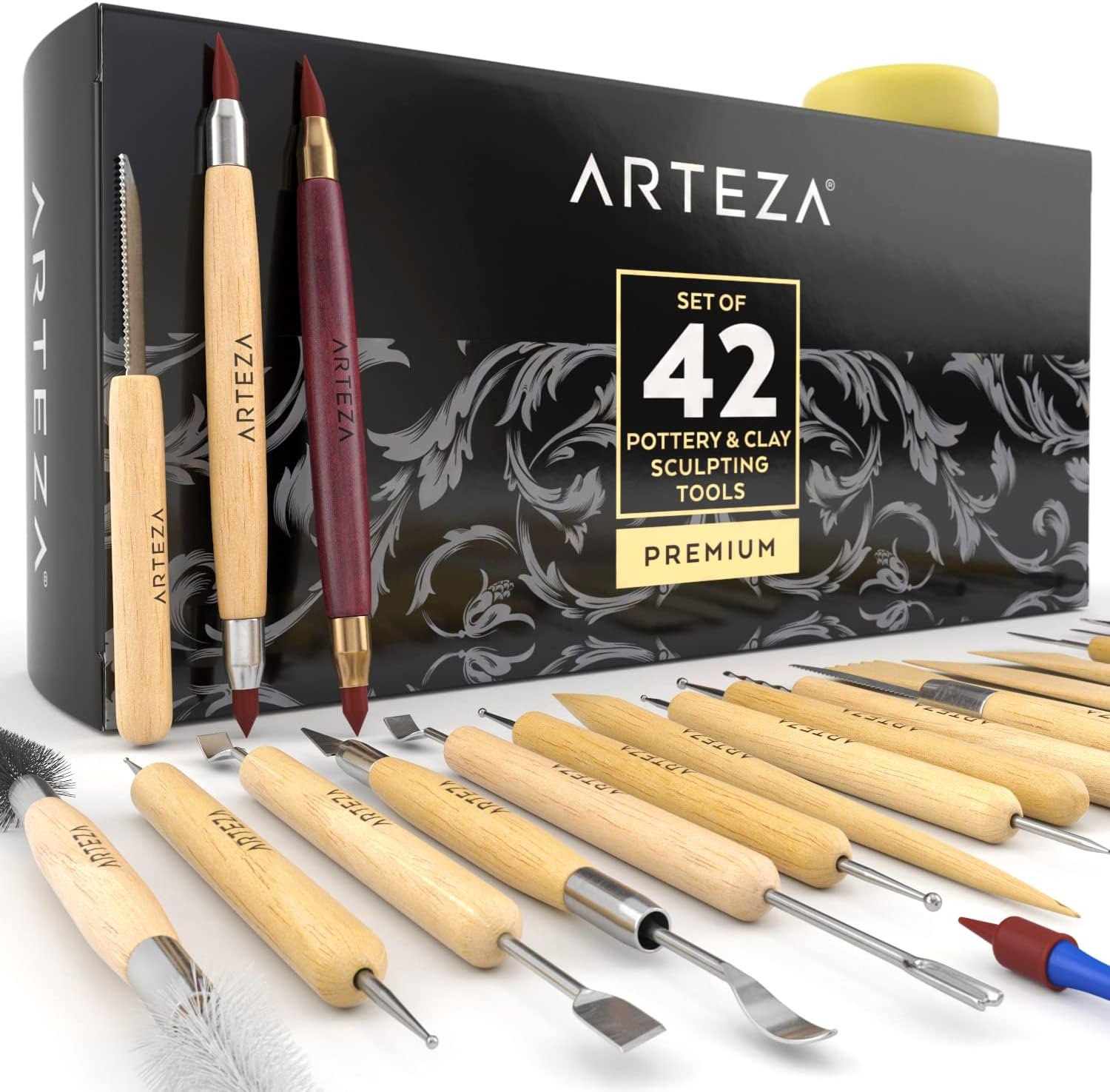 ARTEZA Pottery and Sculpting Tools, 42-Piece Clay Tool Set for Polymer Clay