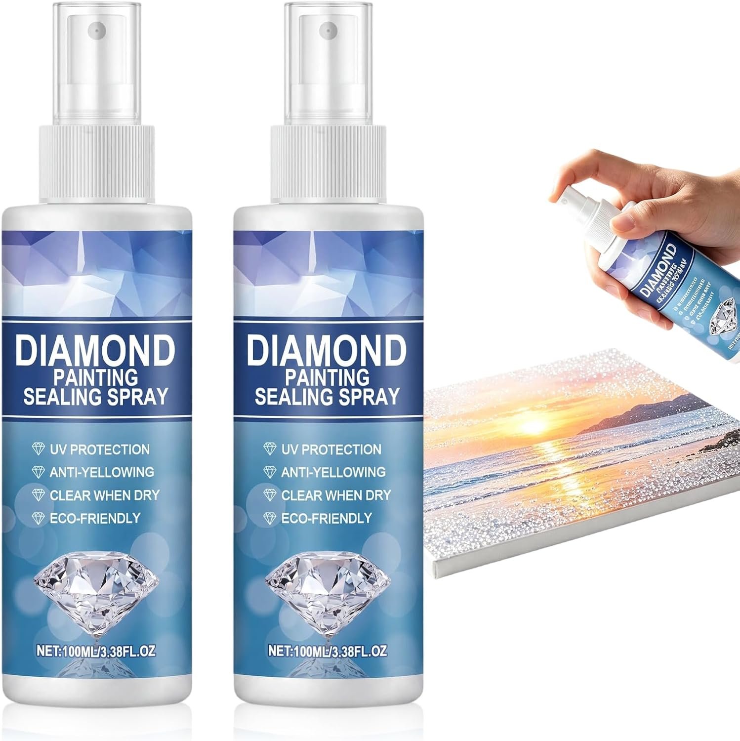 2Pcs Diamond Art Sealer,Crystal Painting Sealer Spray,Diamond Sealant,Clear Protective Coating for DIY Crafts, and Decorative Artwork
