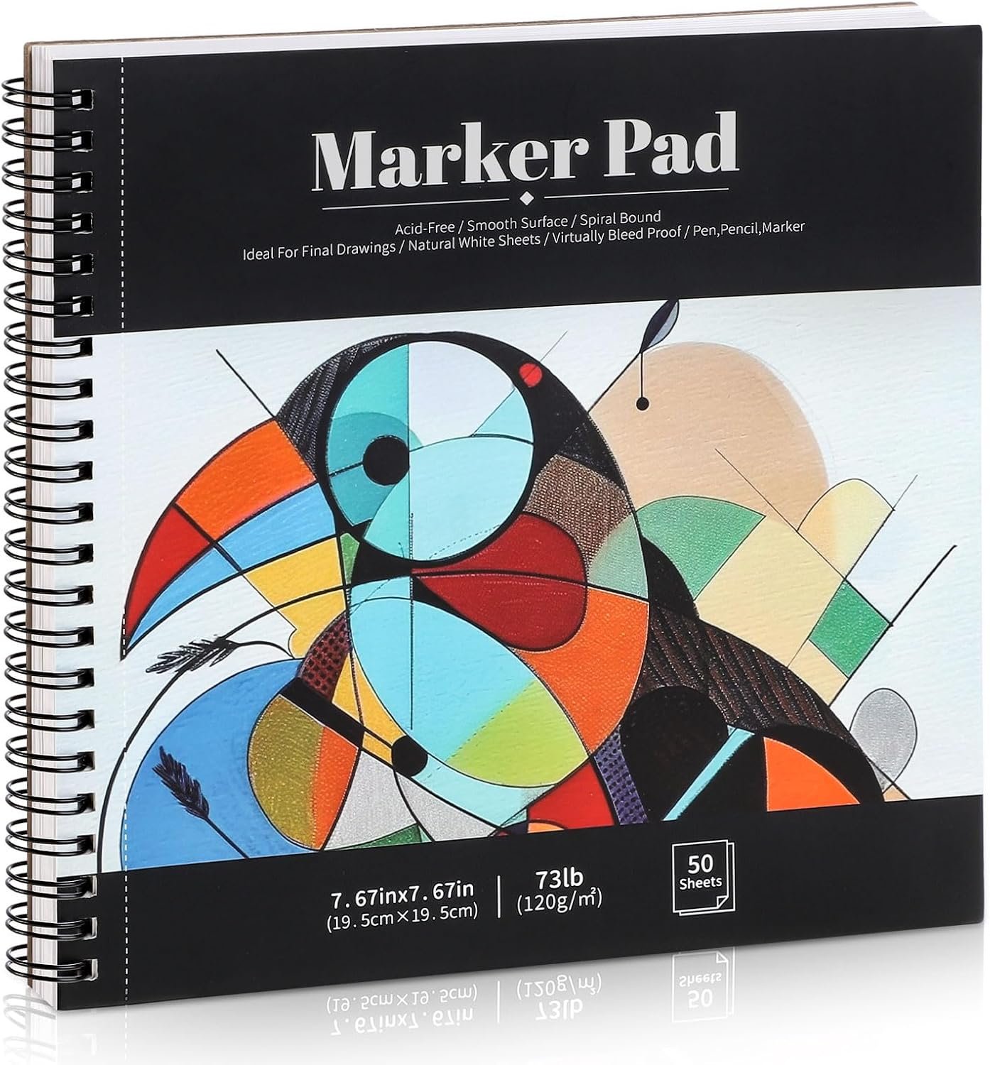 50 Sheets Marker Paper Pad, 7.6 × 7.6 in, 120gsm Alcohol Marker Sketchbook