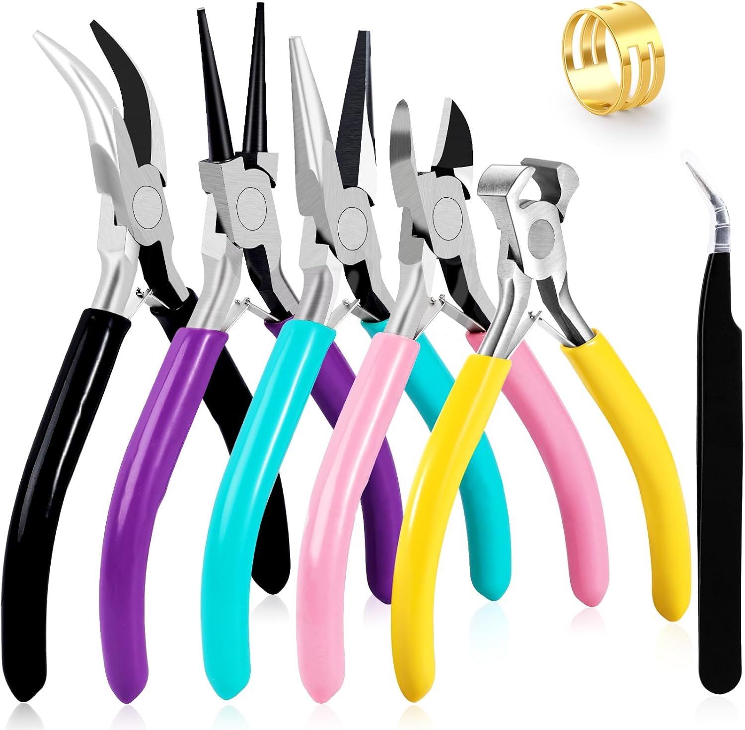 URSKYTOUS 5Pcs Jewelry Pliers Set Jewelry Making Pliers Tools Kit Include Jewelry Making Needle Nose Chain Nose Round Bent Pliers Wire Cutter for Bracelet Beading DIY Craft Jewelry Making Supplies