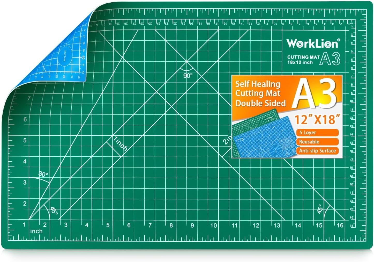 WORKLION 12″ x 18″ Art Self Healing PVC Cutting Mat, Double Sided, Gridded Rotary Cutting Board for Craft, Fabric, Quilting, Sewing, Scrapbooking Project……