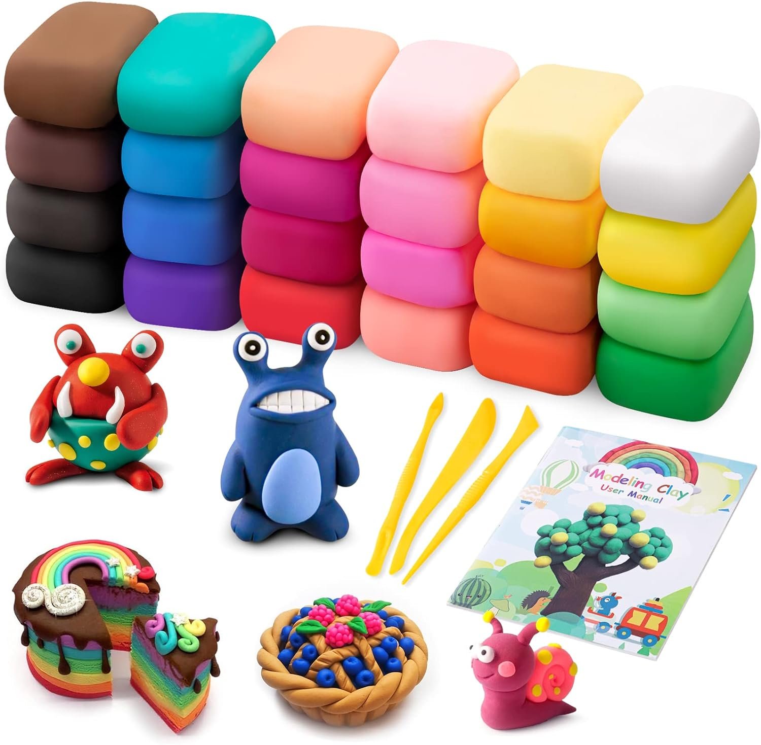 Air Dry Modeling Clay Kit – 24 Colors with 3 Sculpting Tools – Magic Foam Clay for Kids & Adults – DIY Molding Gift for Boys & Girls