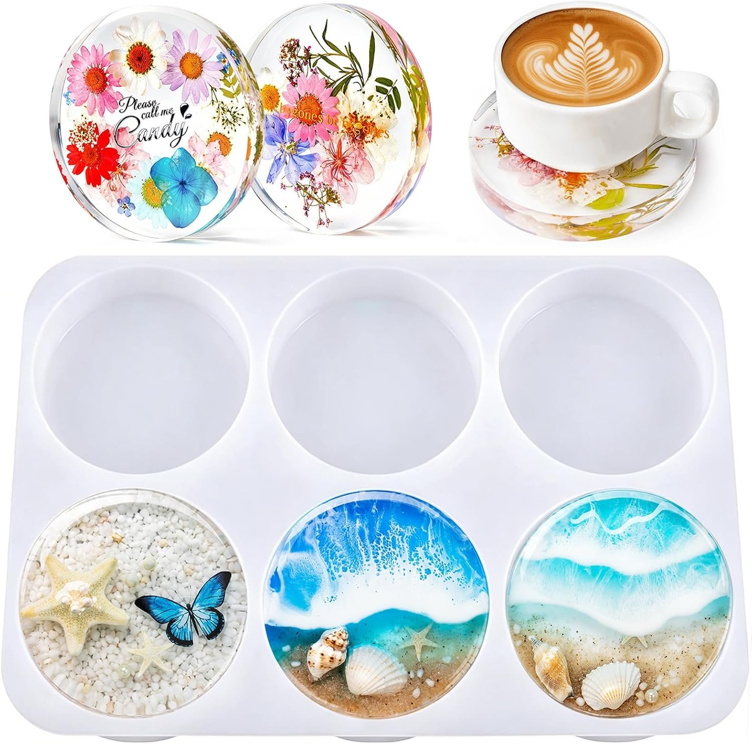 HeyClear Silicone Molds for Resin Coasters 6-Cavity Round Epoxy Resin Molds