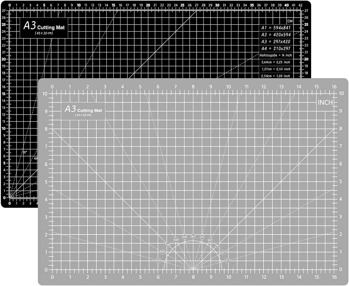 Headley Tools 18″x12″ Thickened Self Healing Cutting Mat, A3 Rotary Cutting Sewing Mat for Crafts, Double Sided 5-Ply Table Cutting Board for Fabric Quilting Leather Hobby Project, Grey/Black