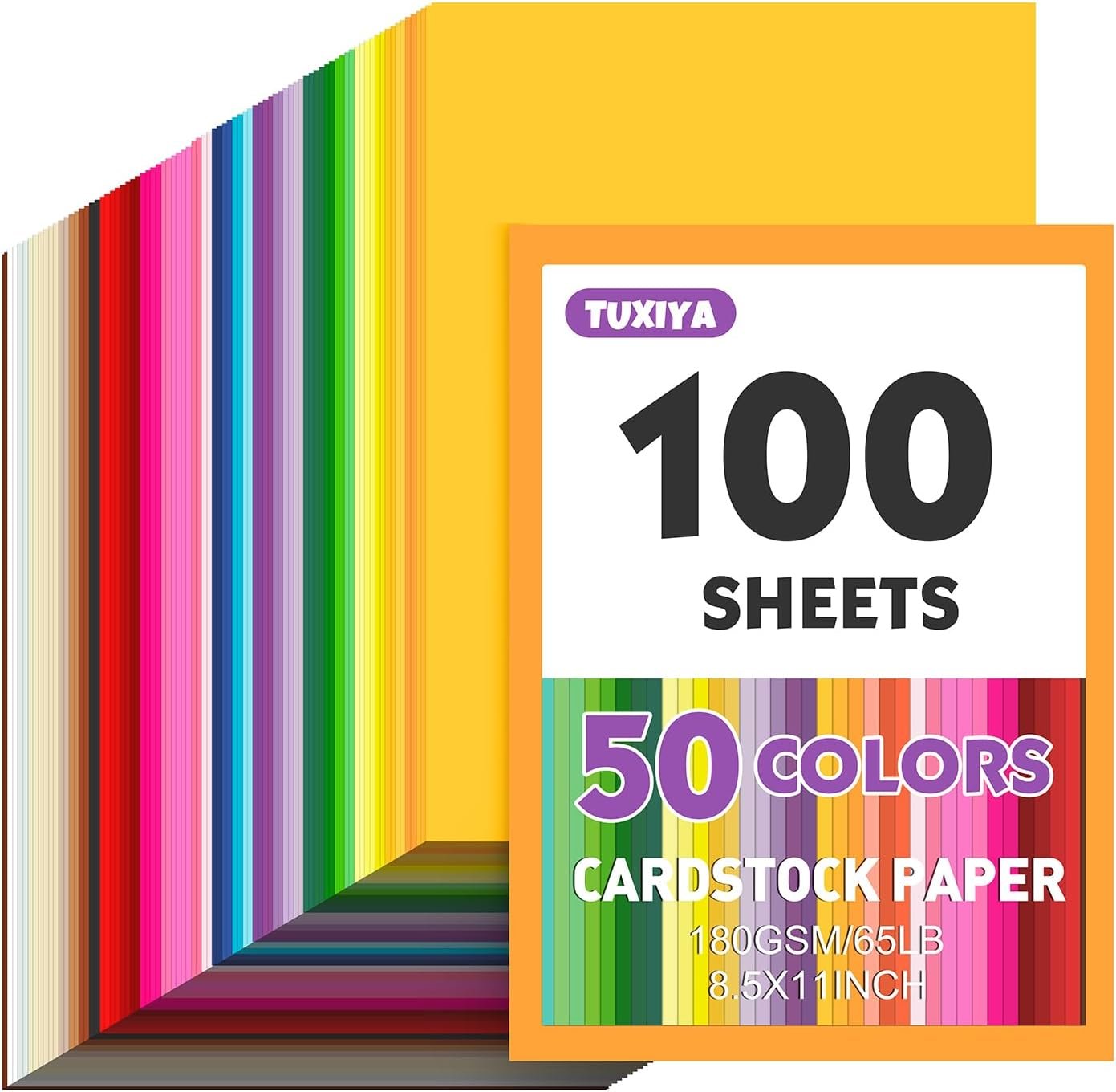 TUXIYA 100 Sheets 8.5″ X 11″ Colored Cardstock, 50 Colors Card Stock