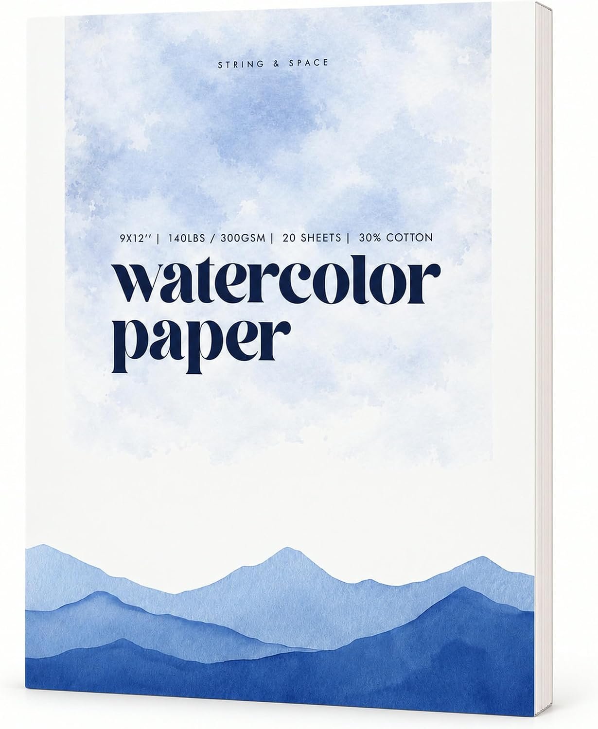 Watercolor Paper Pad 9×12, 140 lb 300 GSM Cold Press, 30% Cotton