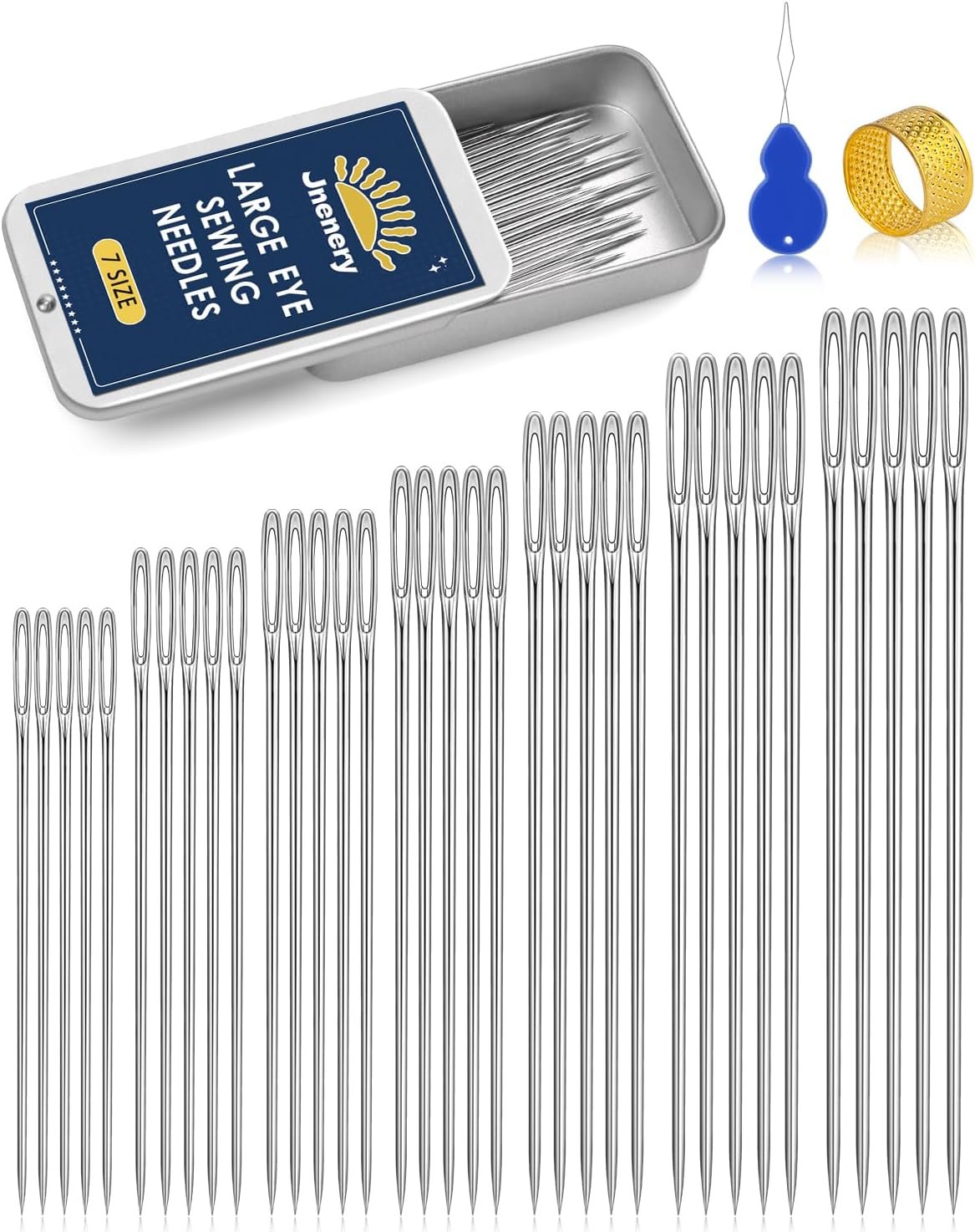 JNENERY Large Eye Sewing Needles 7Sizes Stainless Steel Needles Hand Sewing