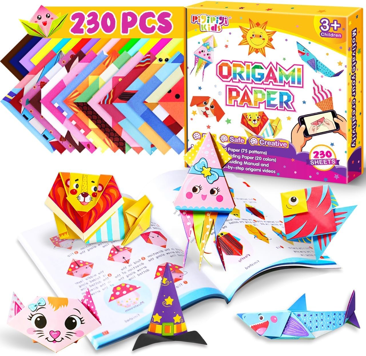 Pigipigi Kids Craft Origami Paper | 230 Pcs Origami Kit for Kids Ages 5-12