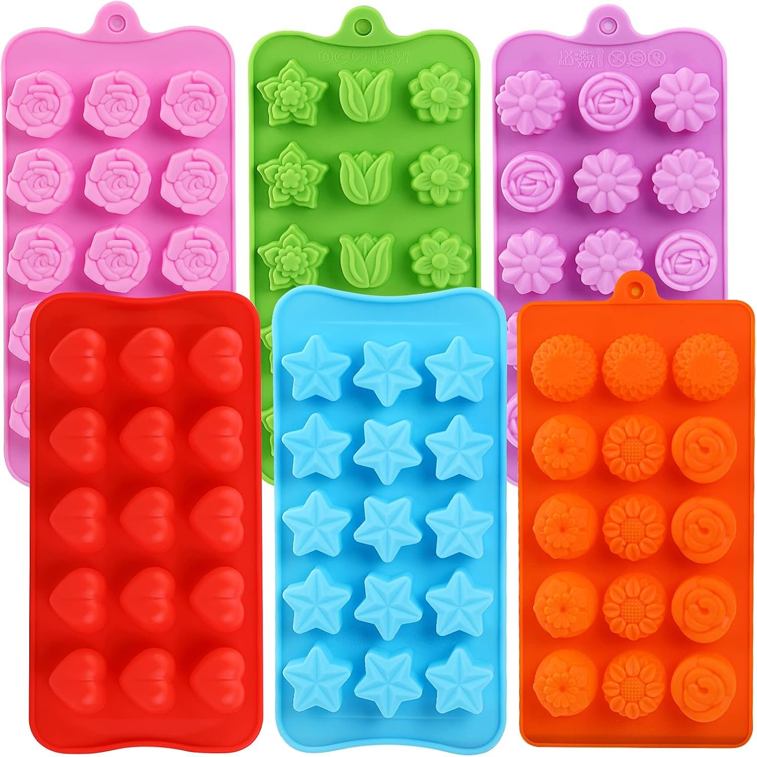 FIRETREESILVERFLOWER Flower Shape Chocolate Candy Molds Set, 6Pcs