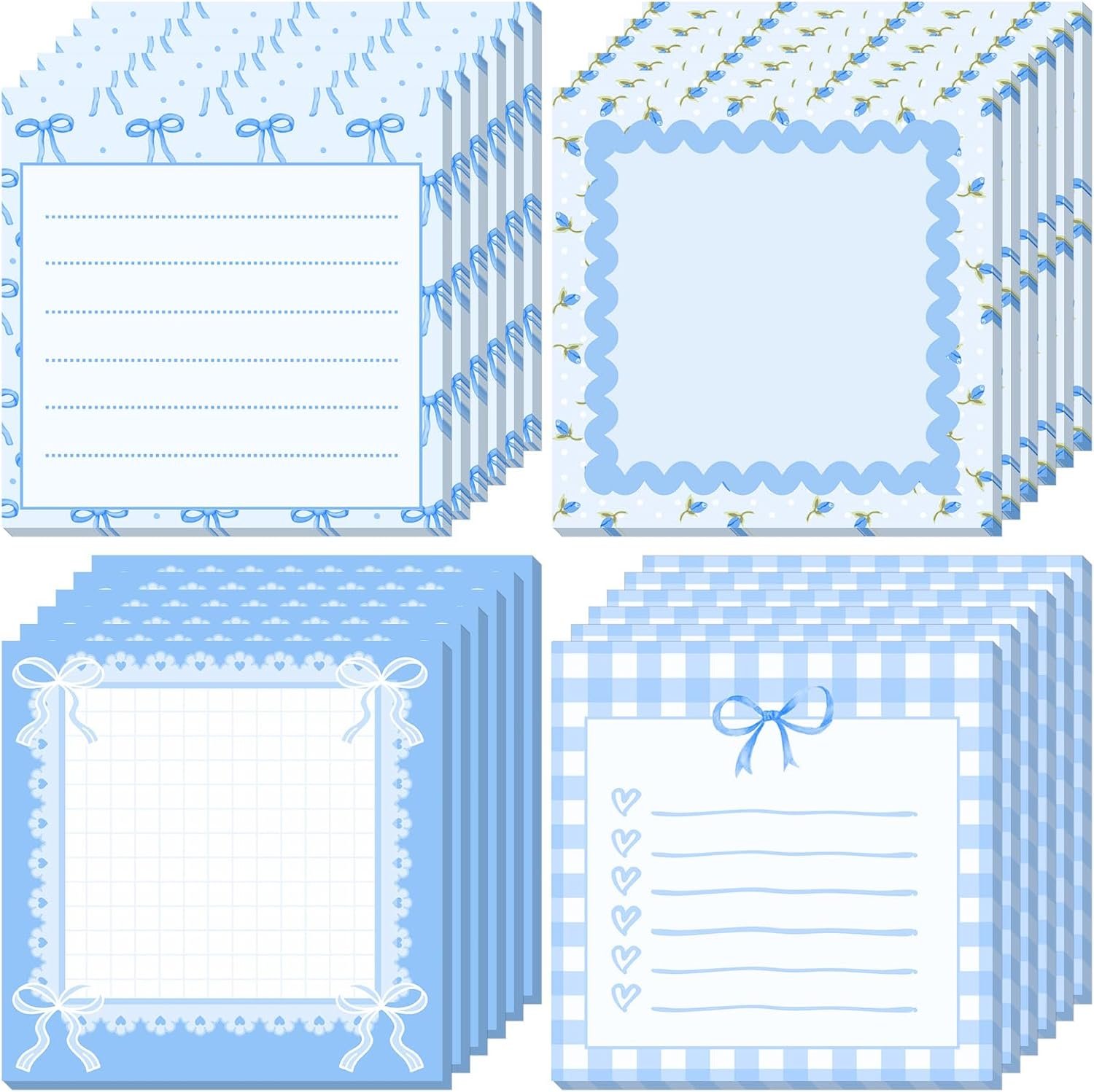 Thenshop 24 Pad/720 Sheets Coquette Bow Sticky Notes 3 x 3 Inch, Blue