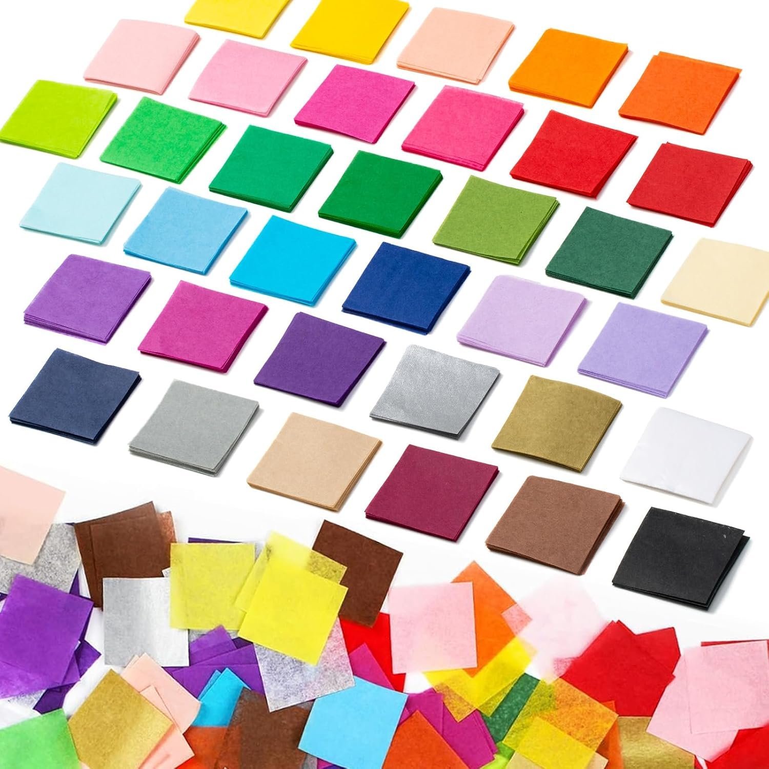Simetufy 5400 Pcs 1 in Tissue Paper Squares 36 Assorted Colors for Crafts